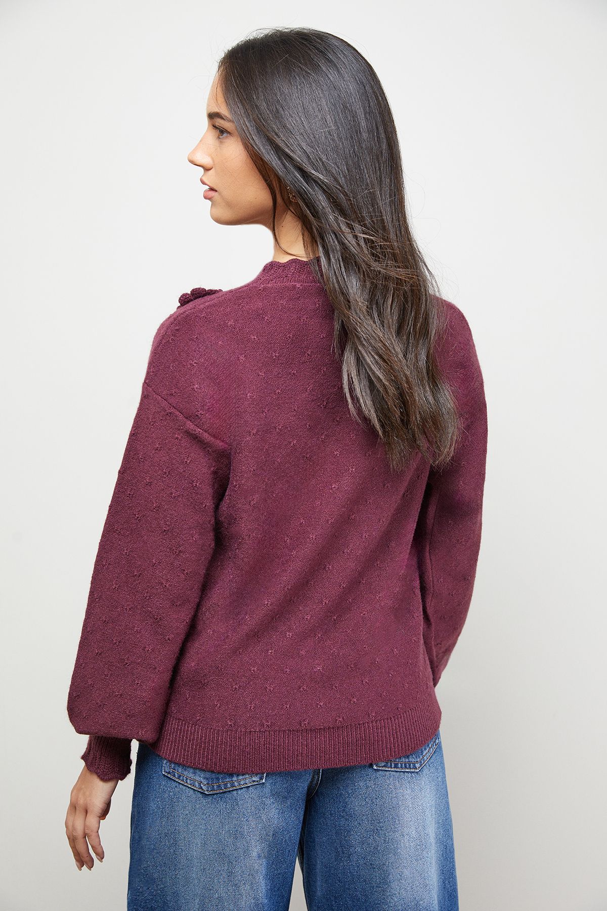 Oasis Floral Detail Long Sleeve Jumper Plum image 3