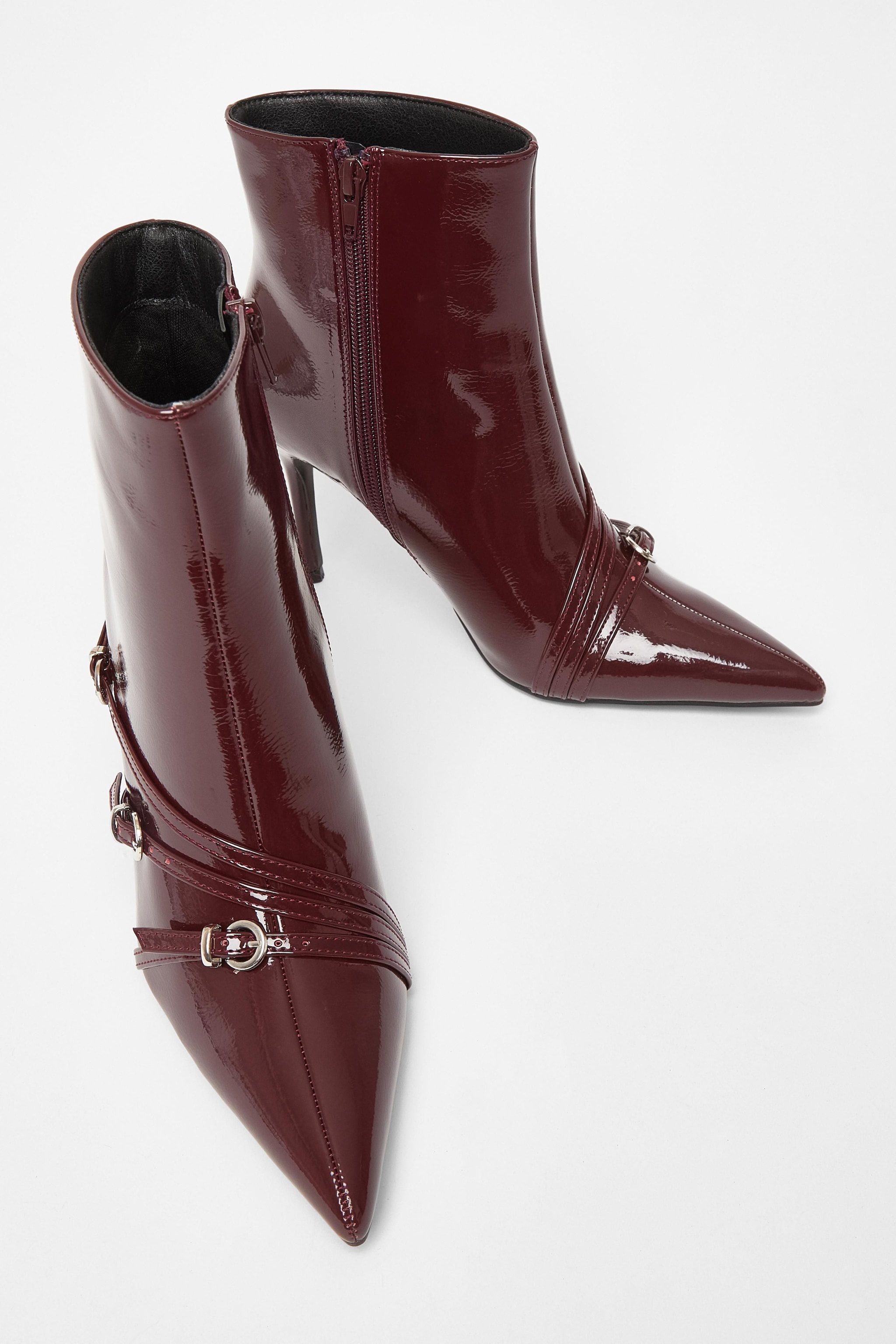Quiz Burgundy Faux Leather Buckle Ankle Boots image 2