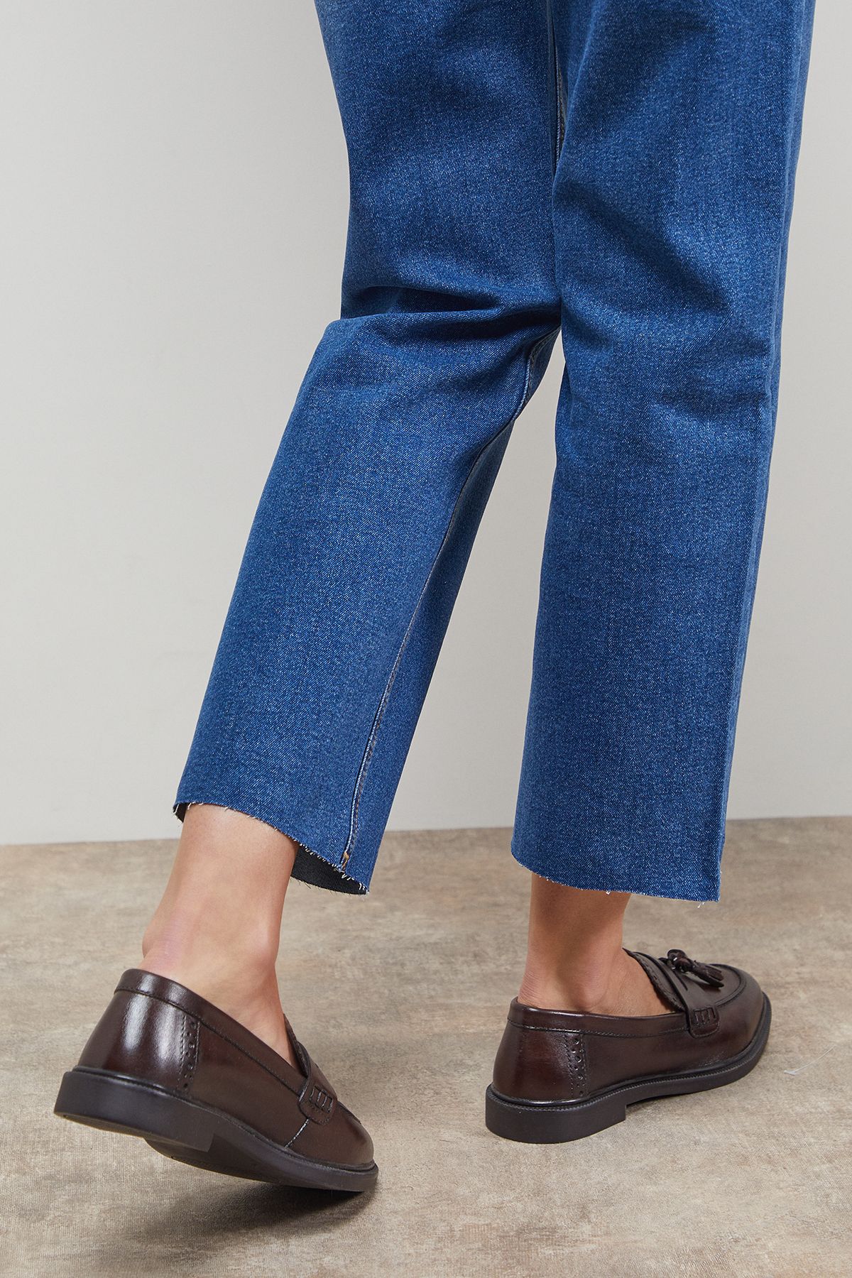 Oasis Bunny Real Leather Brogue Detail Tassel Loafers Brown image 3