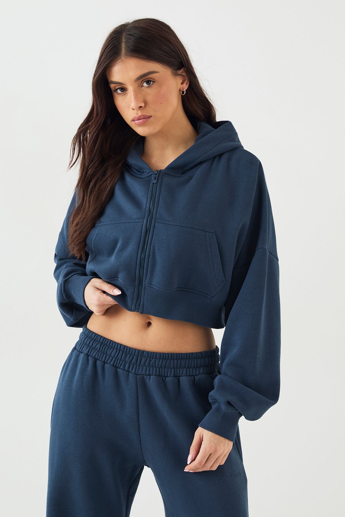 DSGN Studio DSGN Studio Boxy Crop Zip Through Hoodie Indigo image 1