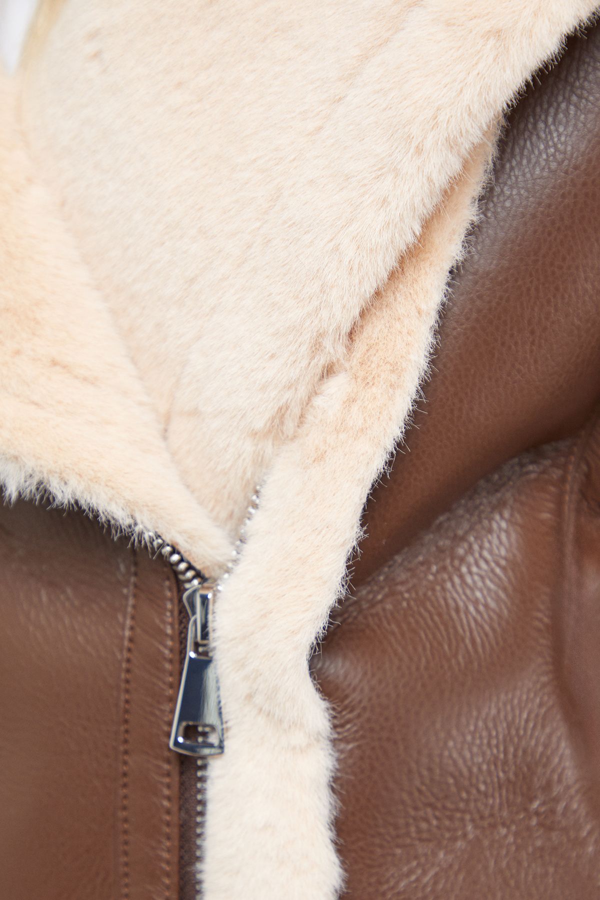 Oasis Shearling PU Aviator Jacket Chocolate image 5