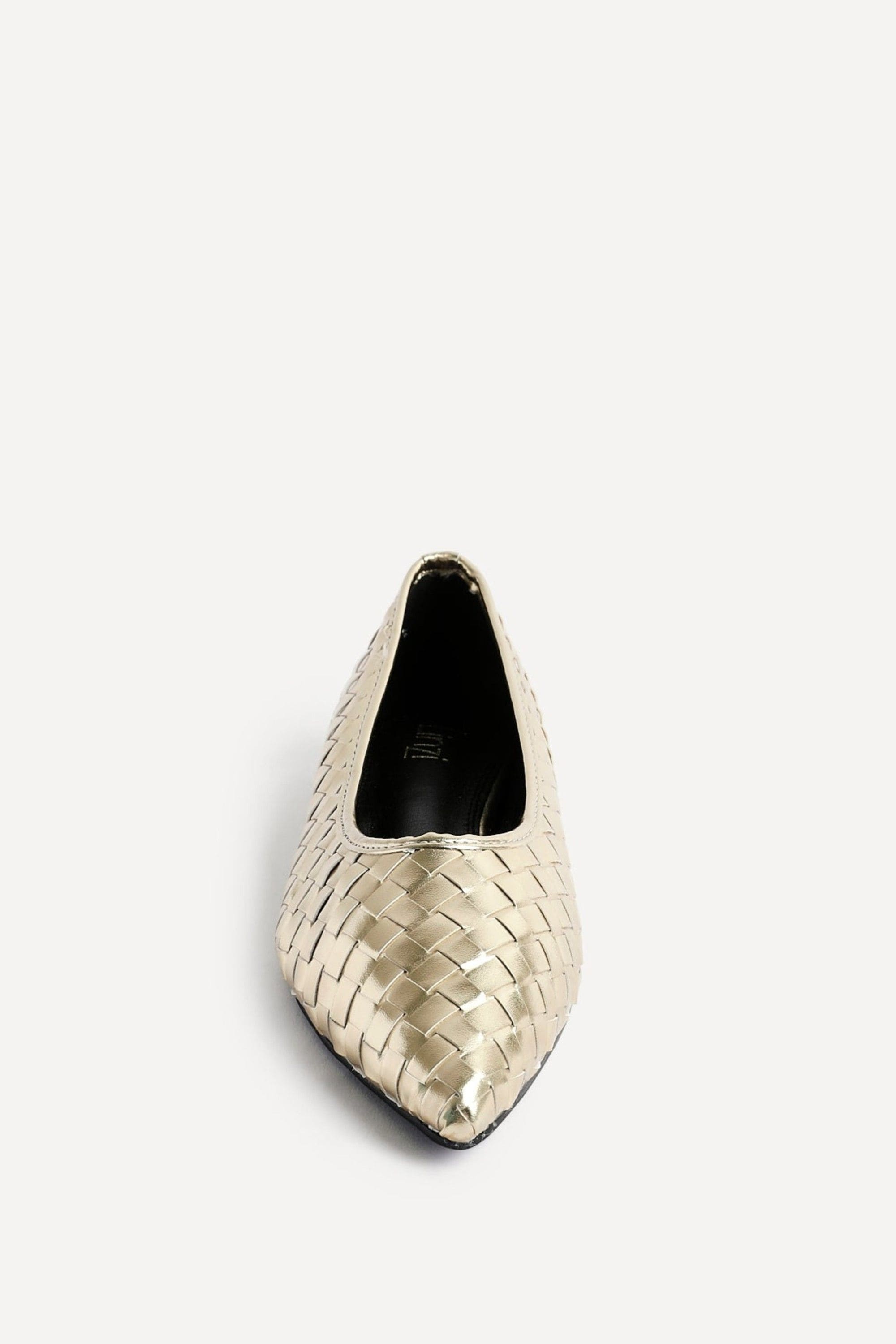 Linzi Talina Gold Faux Leather Woven Pointed Toe Ballet Flats image 4