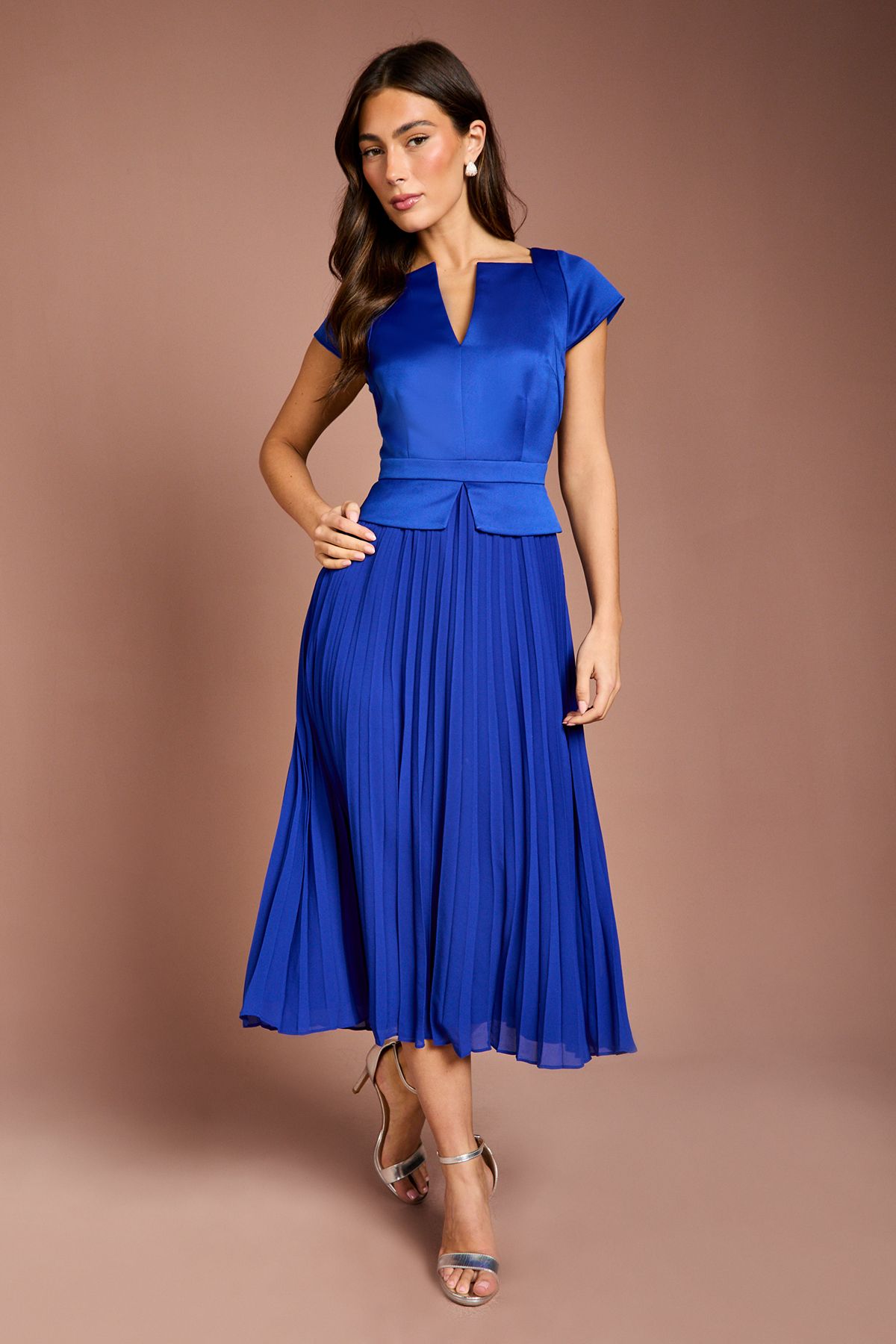 Coast Cap Sleeve Pleated Skirt Midi Wedding Guest Dress Cobalt