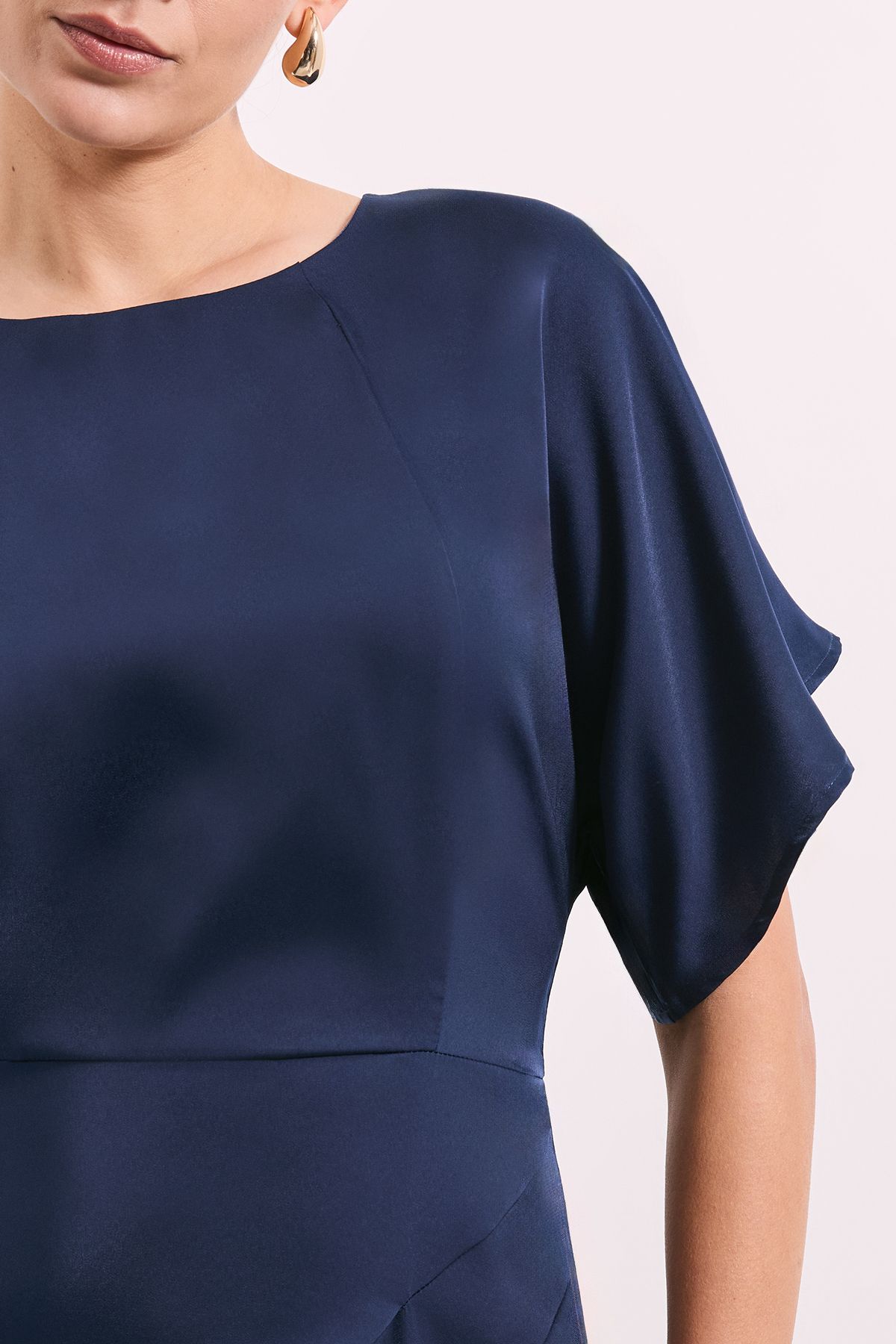 Principles Flutter Sleeve Pleat Detail Satin Midi Dress Navy image 5