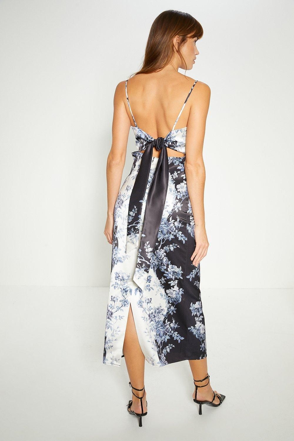 Oasis Mono Floral Empire Seam Strappy Satin Slip Dress Blackwhite image 3
