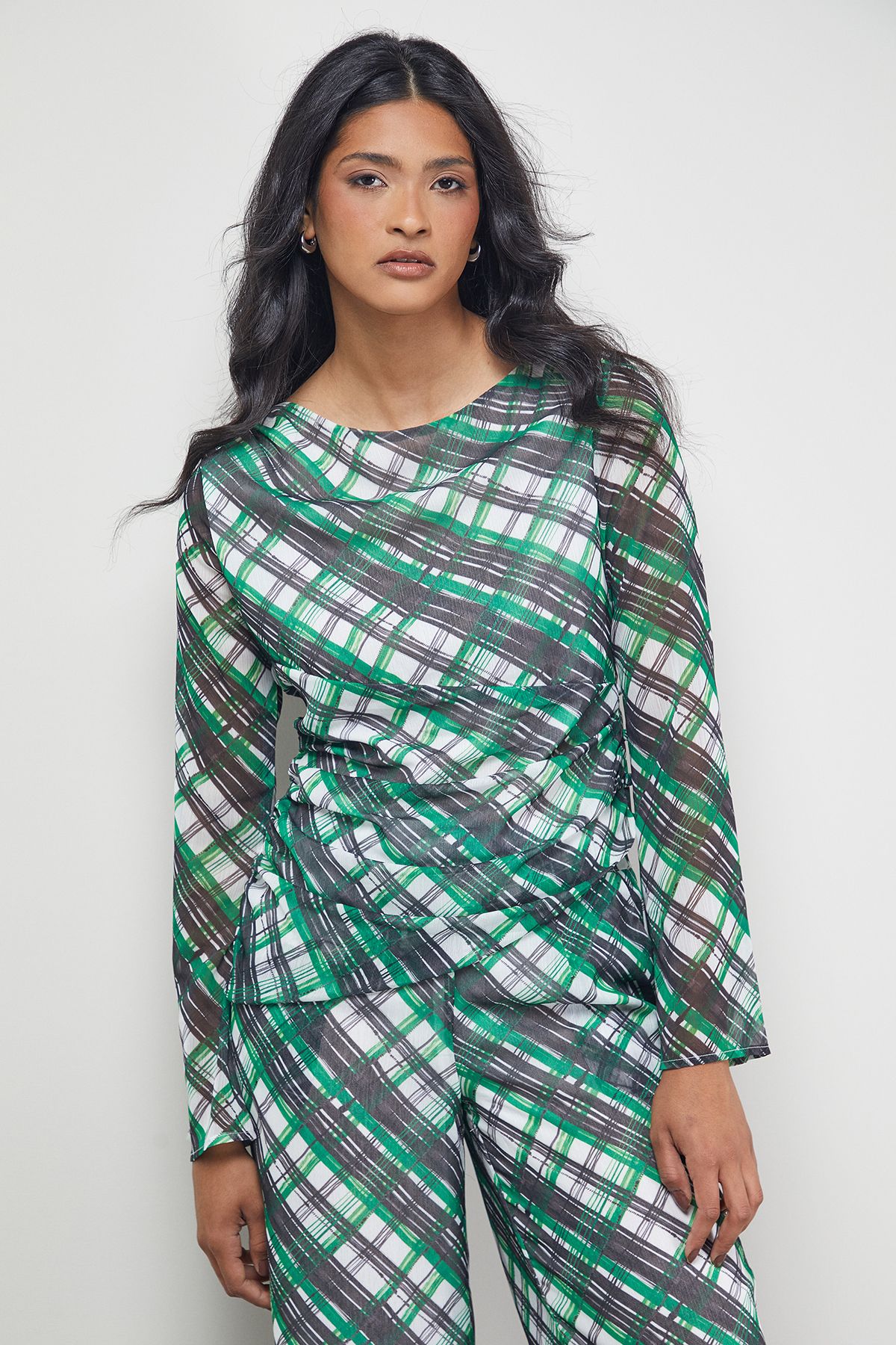 Warehouse Tony Chiffon Asymmetric Gathered Waist Top Multi image 2