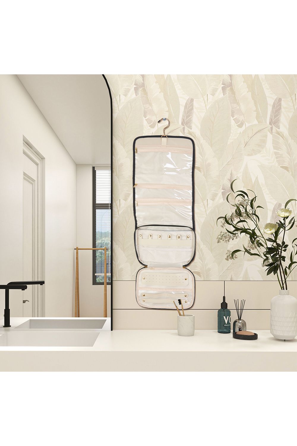 SHEONLY Black Portable Travel Jewellery Organiser Roll with Hook image 3