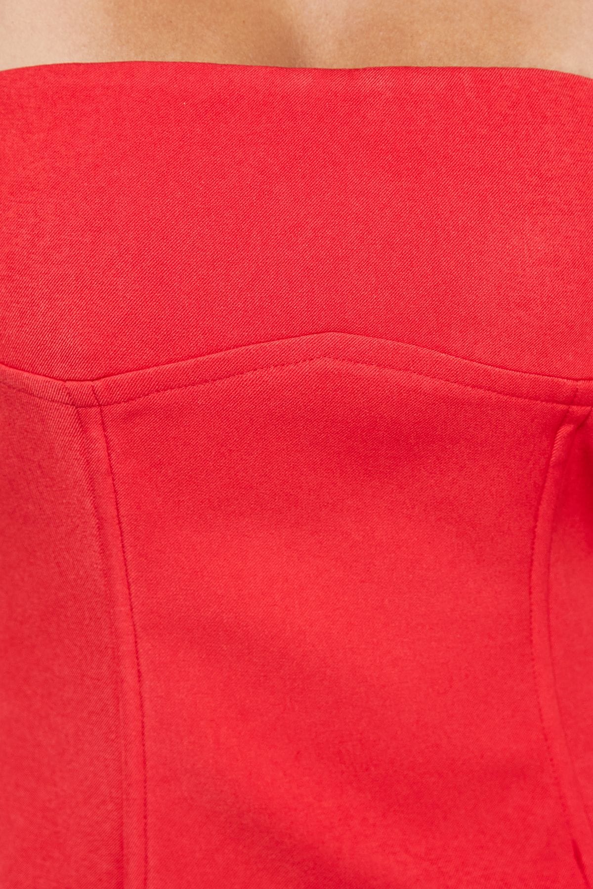 Warehouse Bandeau Bodice Pleated Chiffon Midi Dress Red image 5