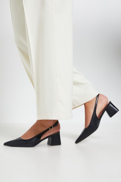 Dorothy Perkins Patricia Faux Leather Slingback Medium Block Heel Court Shoes Black