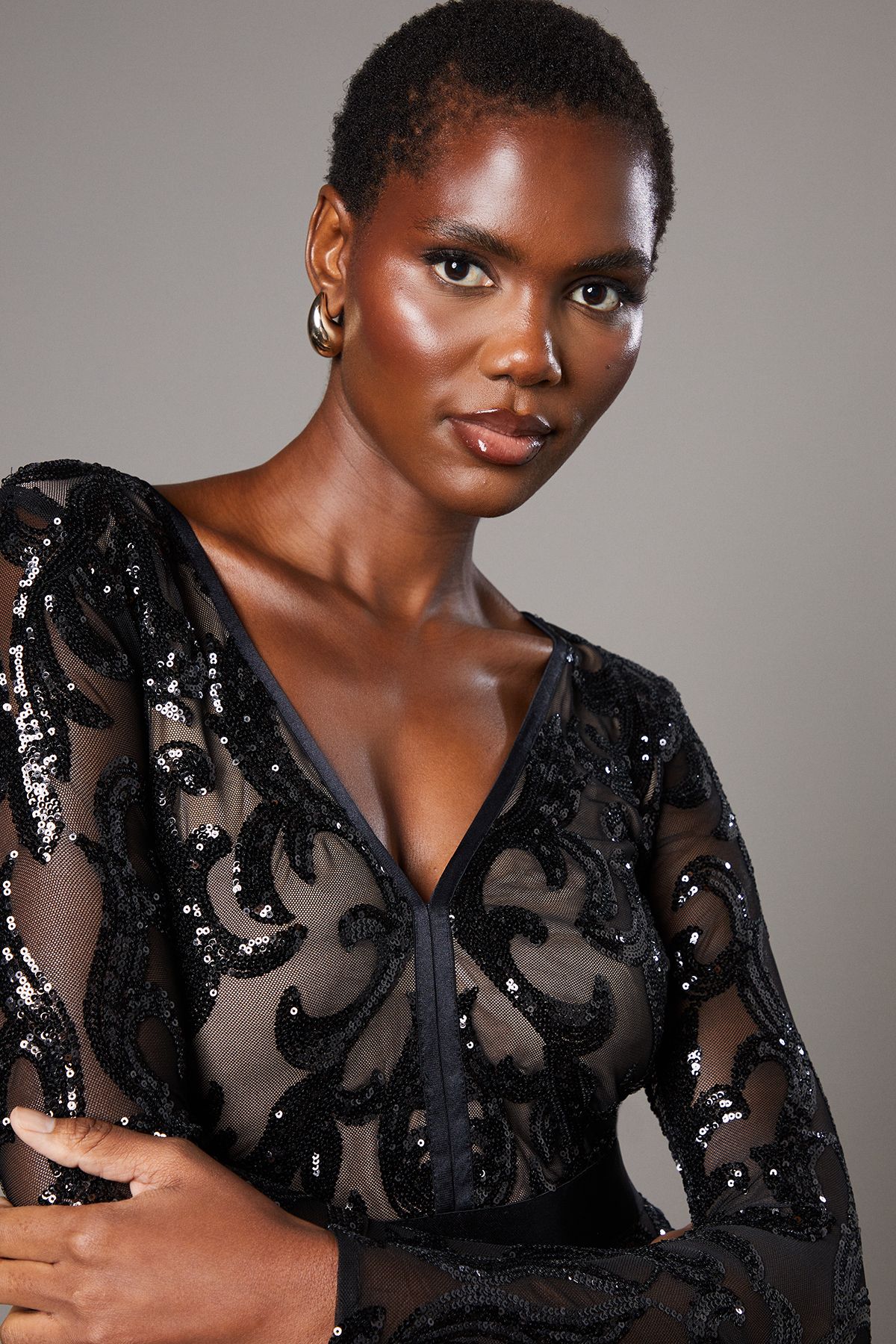 Coast Long Sleeve Sequin Maxi Dress Black image 4