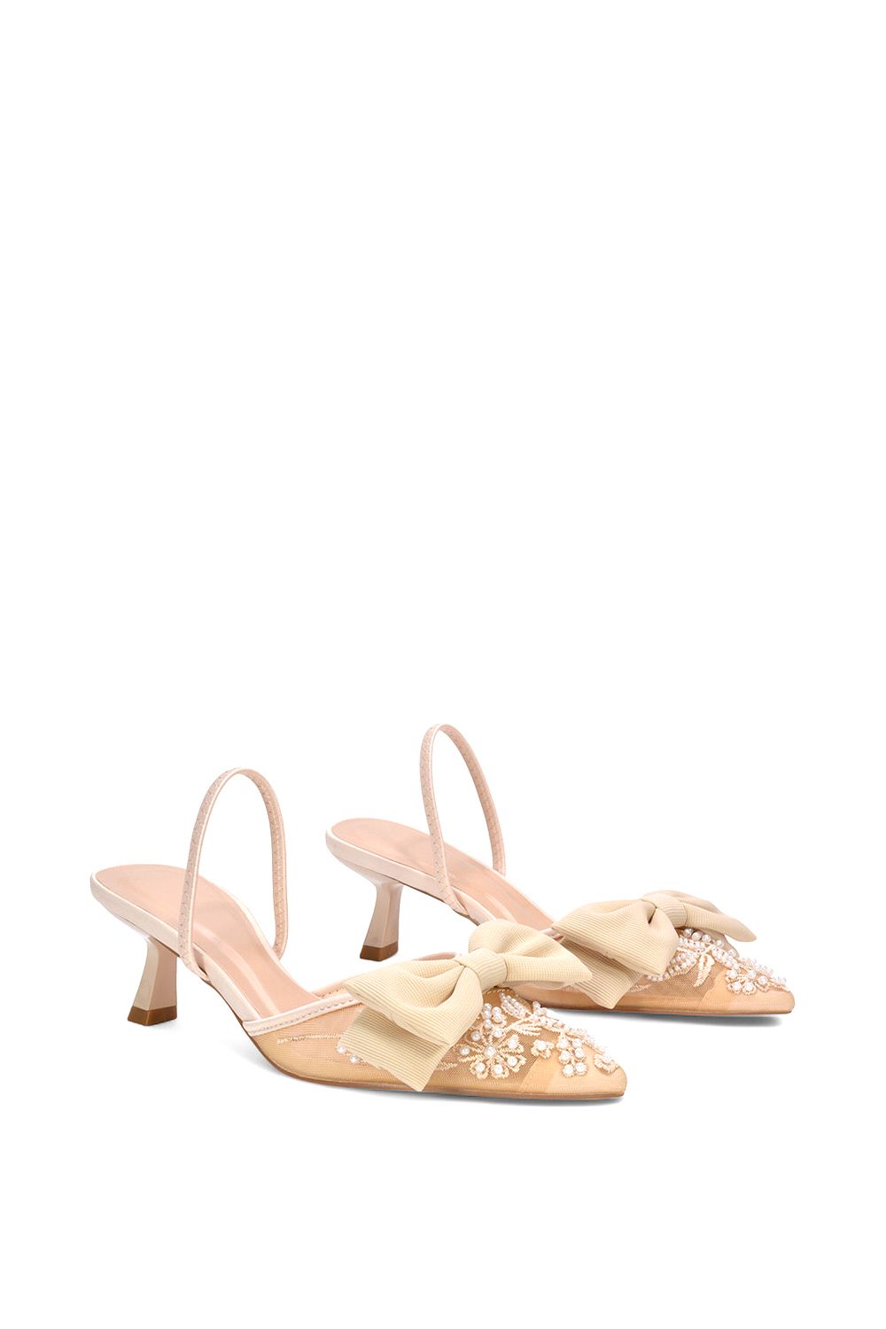 XY London 'Sara' Embroidered Mesh Pointed Toe Slingback Heels With Bow image 3