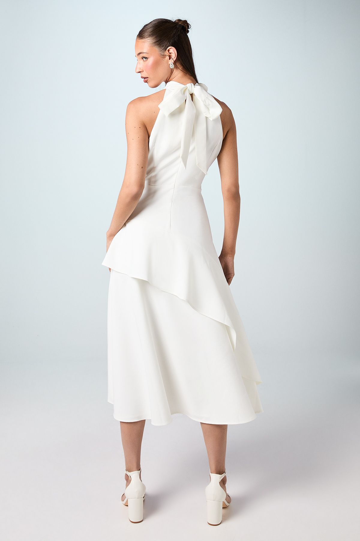 Coast High Neck Corsage Detail Midi Wedding Dress Ivory image 3