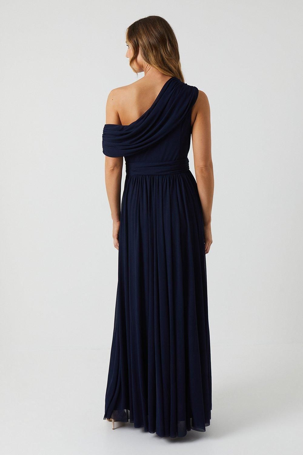 Coast Stretch Mesh Fallen Shoulder Bridesmaid Dress Navy image 3