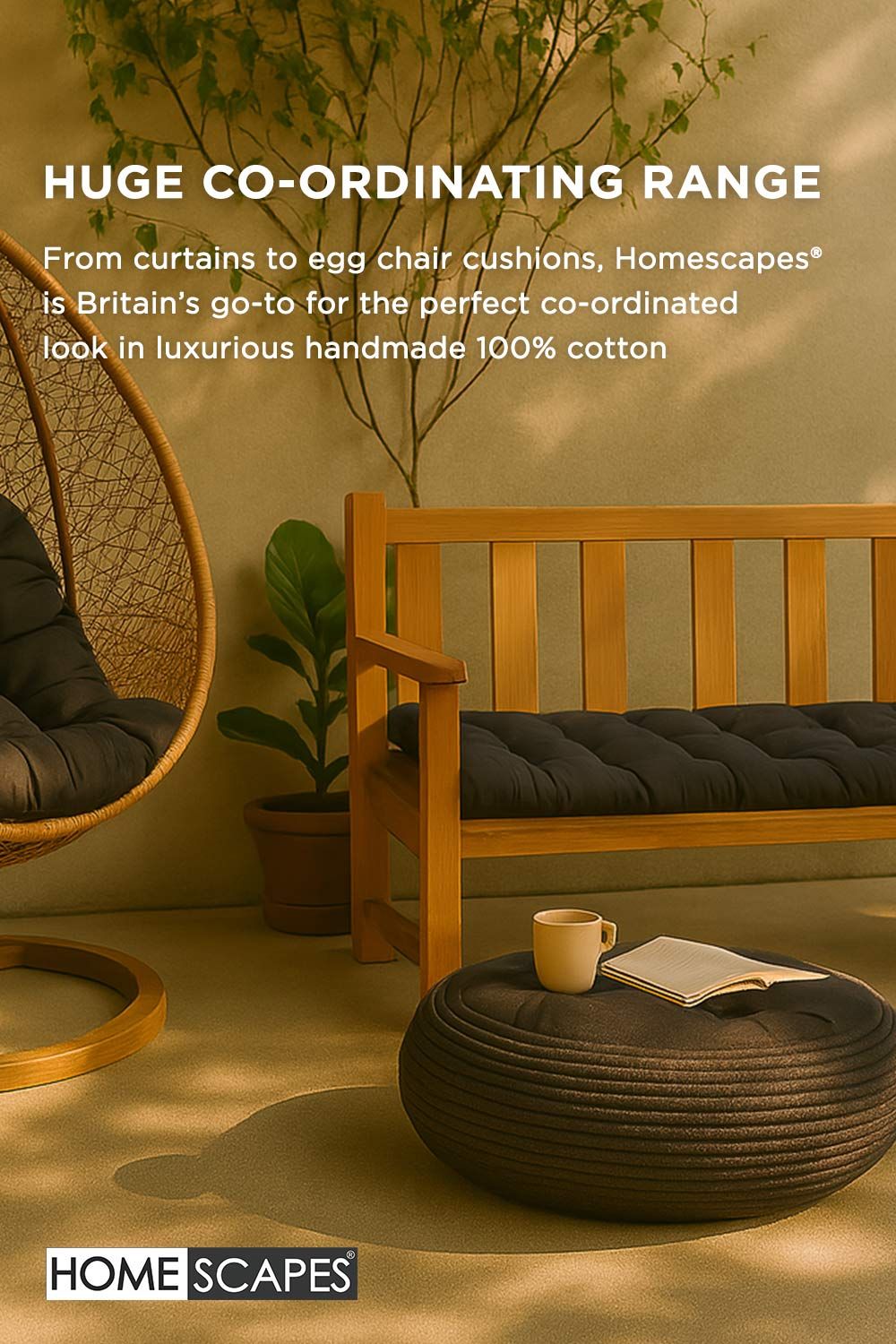 Homescapes Garden Bench Cushion Luxury 3 Seater Cotton Indoor Outdoor Pad, 143 x 48cm image 9