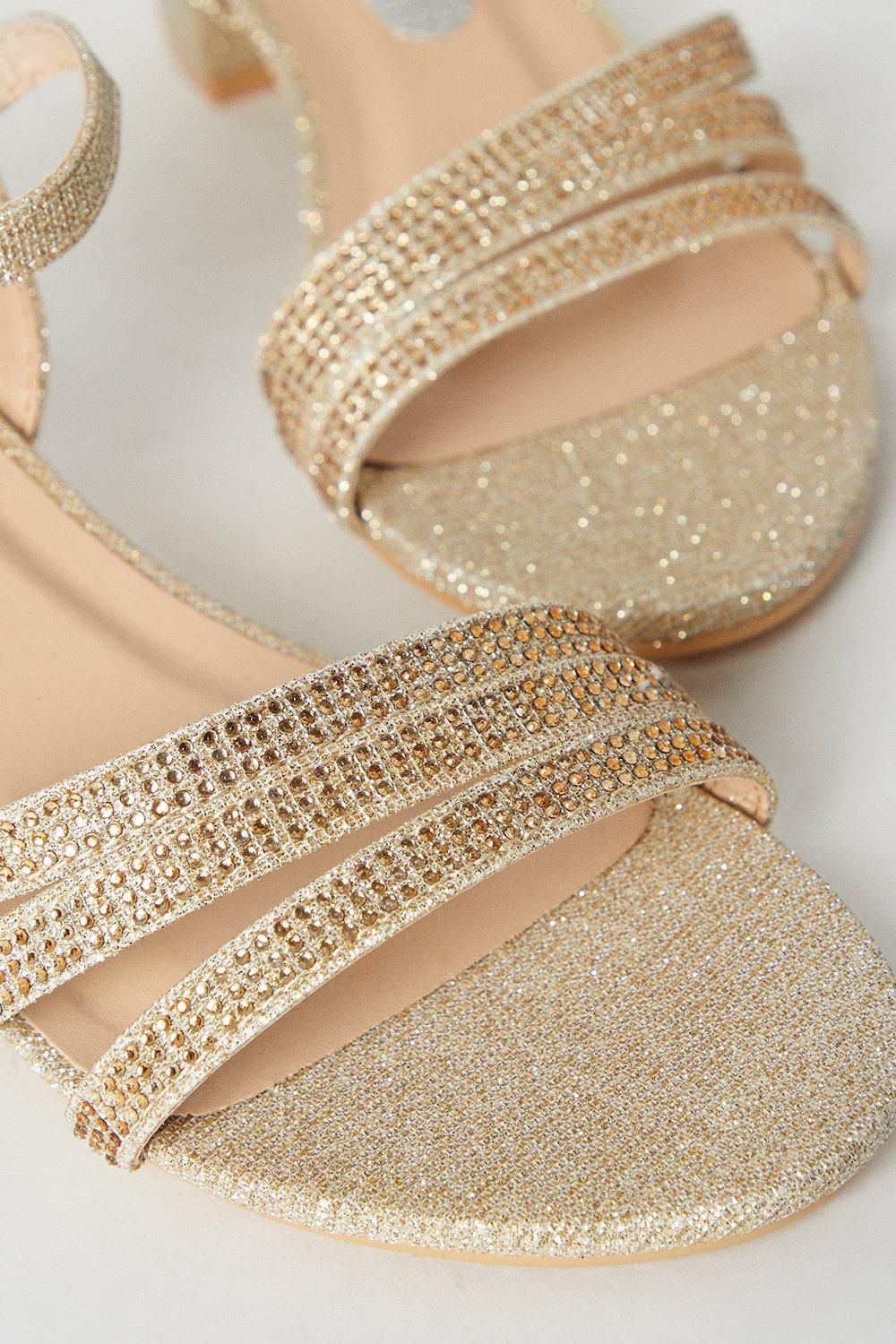 Coast Flower Girl Belle Diamante Triple Strap Low Heeled Sandals Champagne image 4