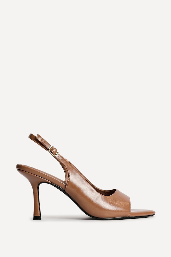 Linzi Tokyo Camel Faux Leather Peep Toe Heels