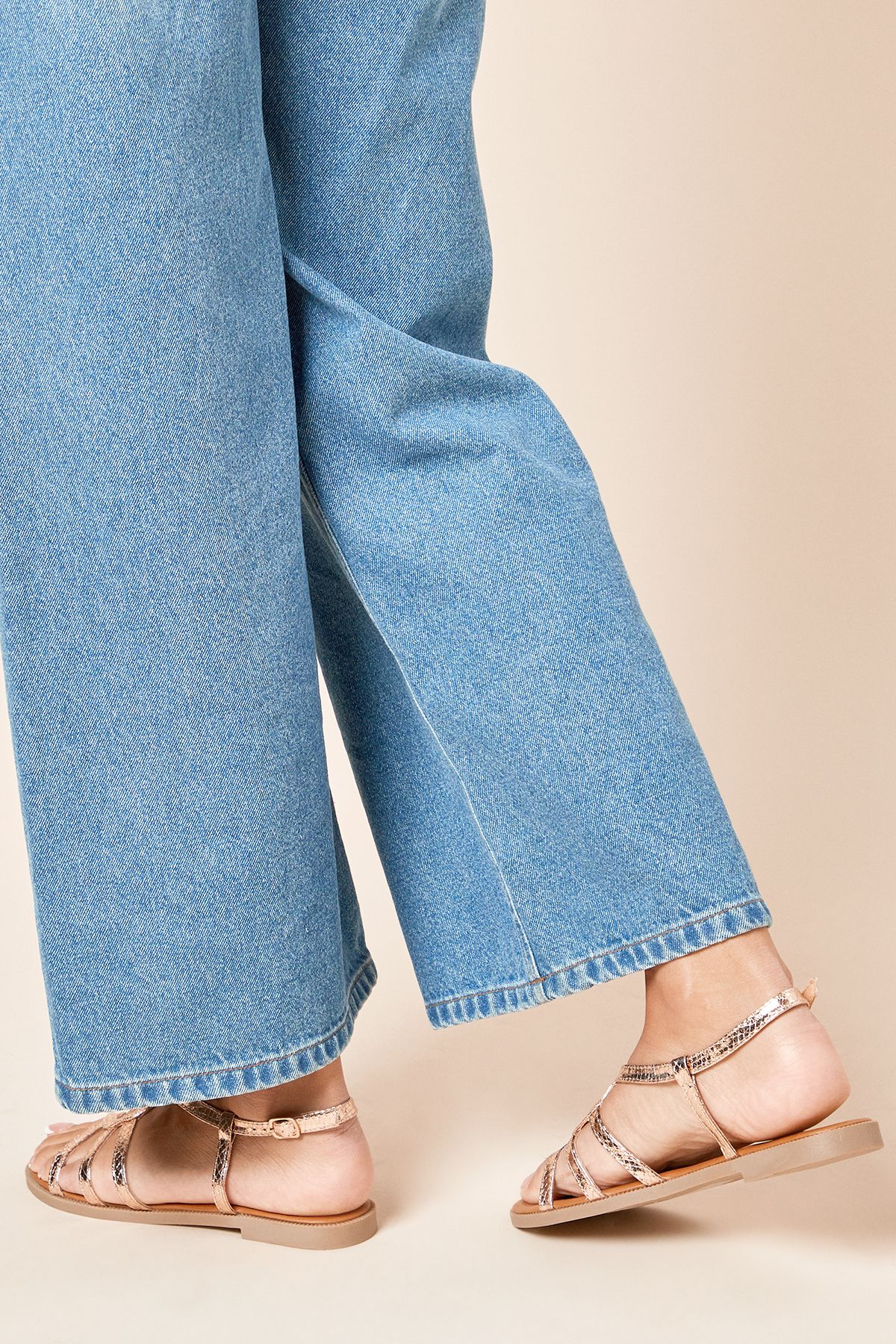 Dorothy Perkins Flame Faux Metallic Strappy Slingback Flat Sandals Rose Gold image 4