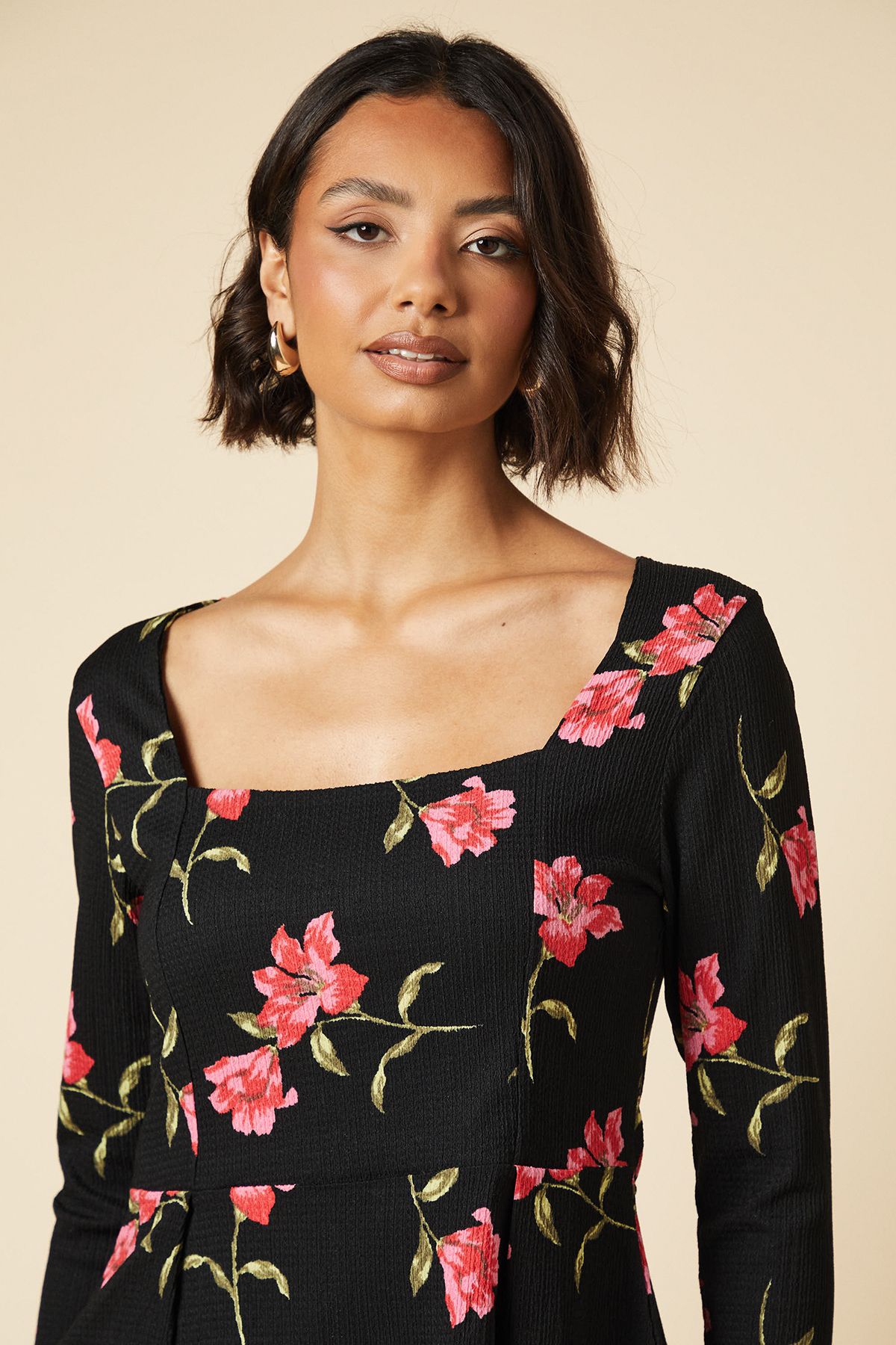 Dorothy Perkins Tall large pink floral Pleated Front peplum long sleeve top Floral image 4