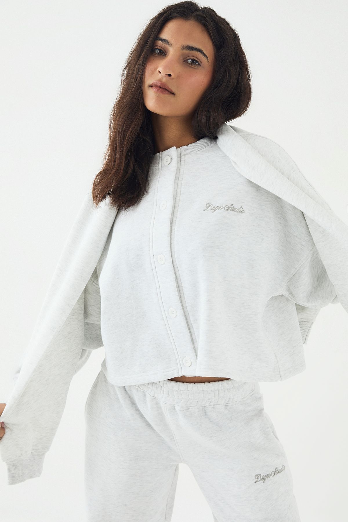 DSGN Studio DSGN Studio Button Through Cardigan Sweatshirt Ash Grey image 3