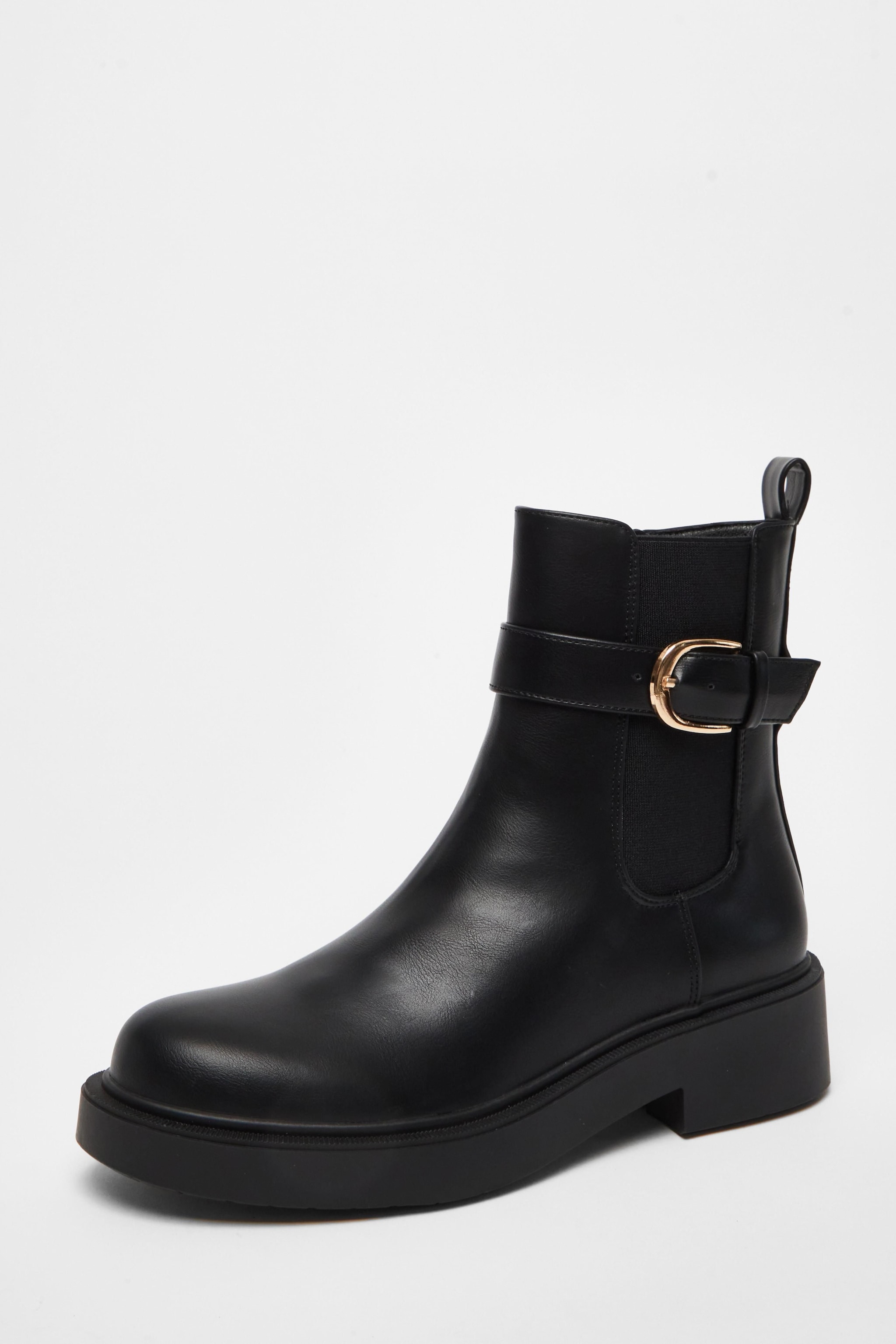 Quiz Black Faux Leather Chunky Buckle Boots image 1