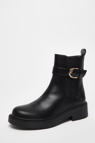 Quiz Black Faux Leather Chunky Buckle Boots
