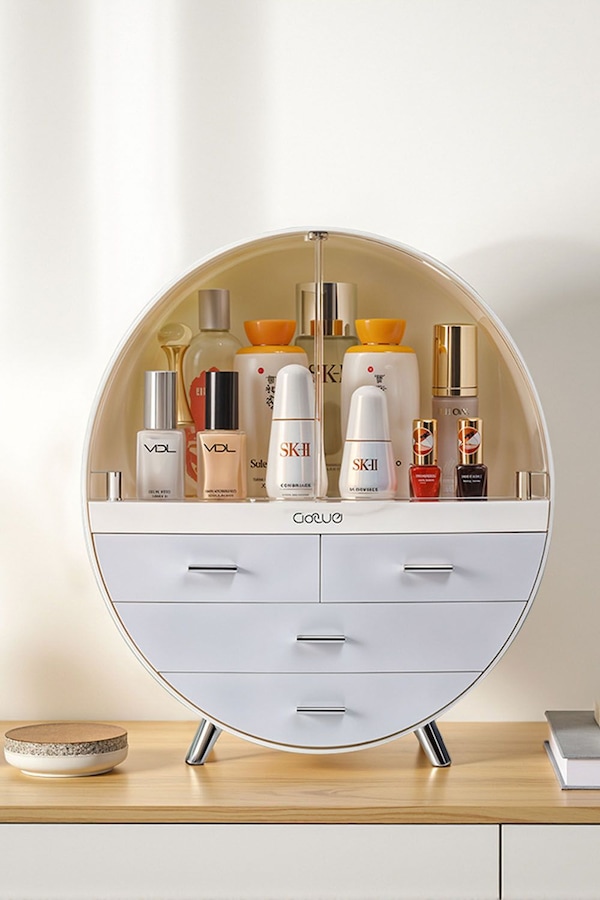 SHEONLY 40CM High Round Transparent Cosmetic Display Box With 4 Drawers Storage Box