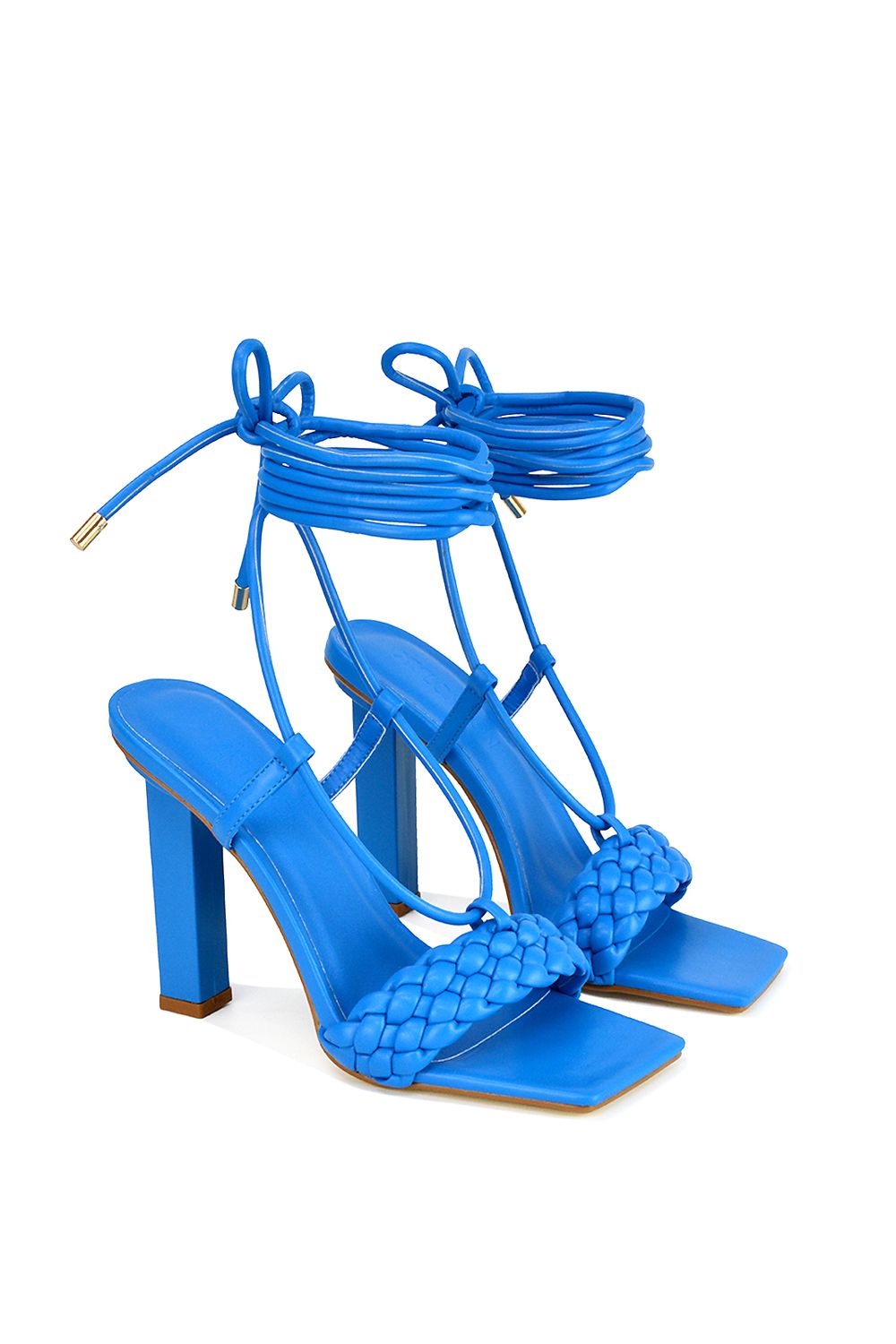 XY London 'Mira' Woven Strap Lace Up Strappy Block Square Toe Heels image 2
