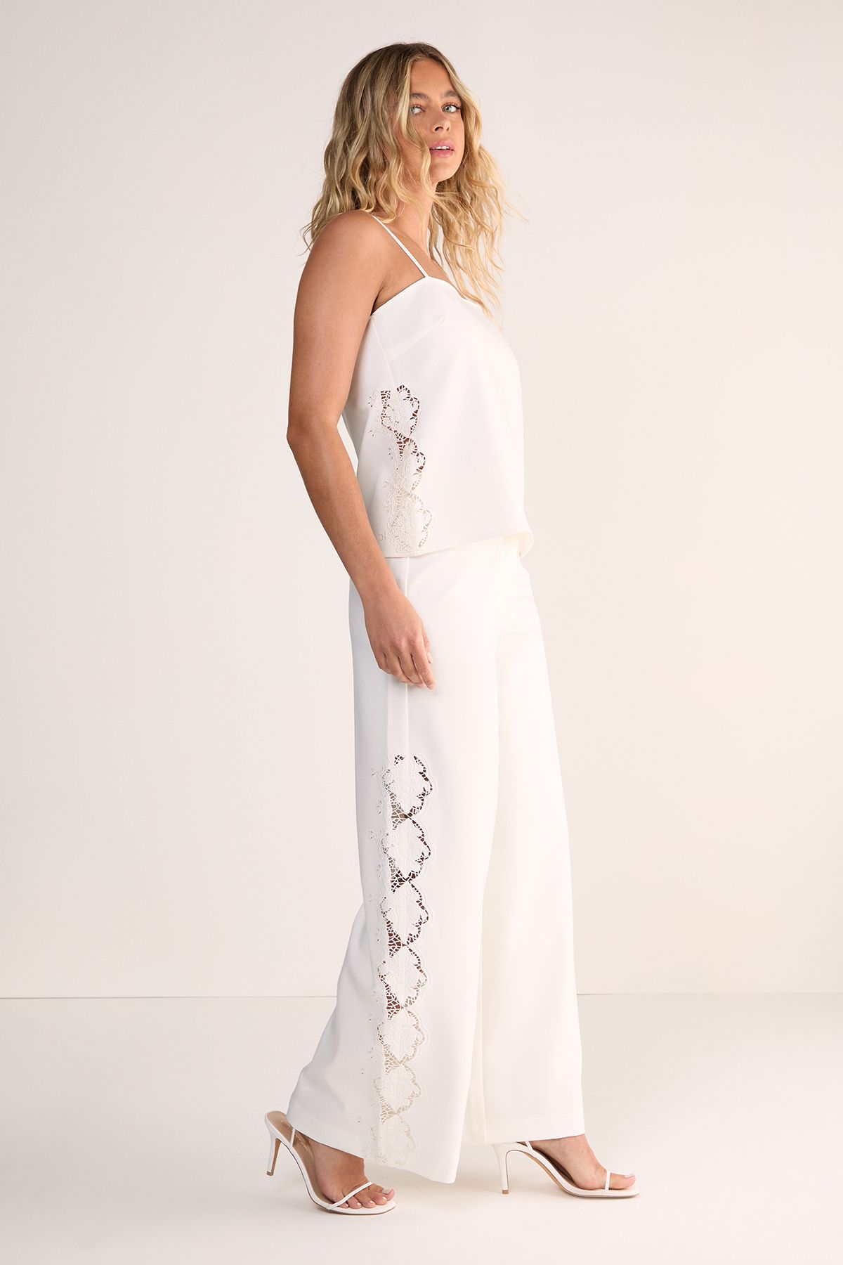 NastyGal Cutwork Side Tailored Wide Leg Pants Co-ord White