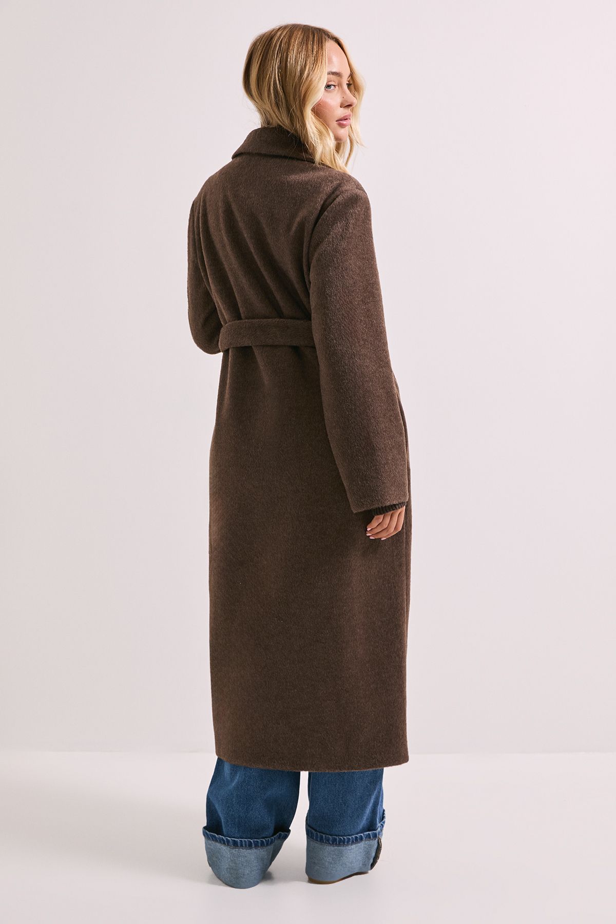 Dorothy Perkins Longline Belted Coat Chocolate image 3