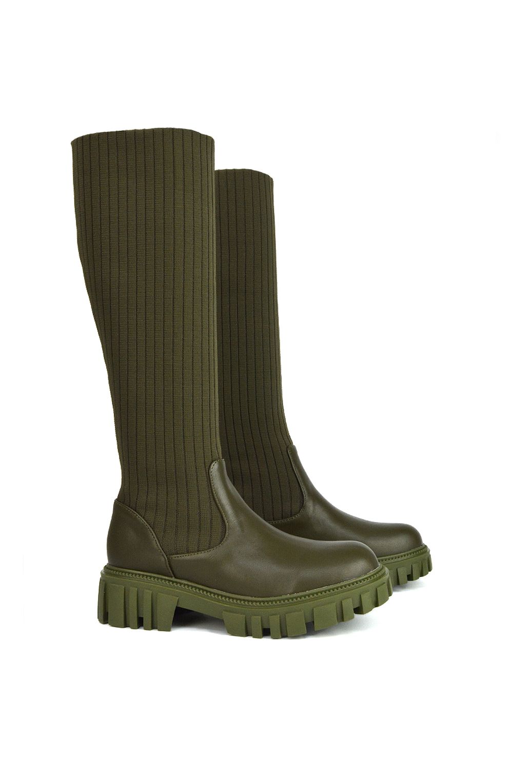 XY London 'Kirsten' Knitted Sock Knee High Boots with Chunky Sole image 2