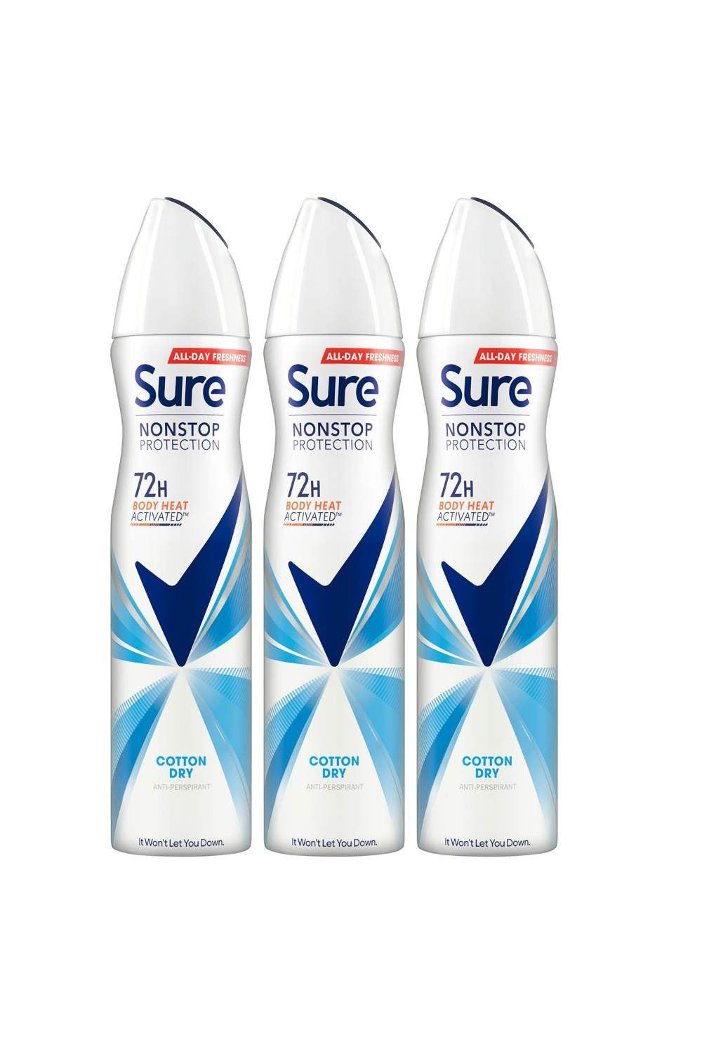 Sure Women 'Antiperspirant' 72H Protection Cotton Dry Deodorant, 3x250ml image 1