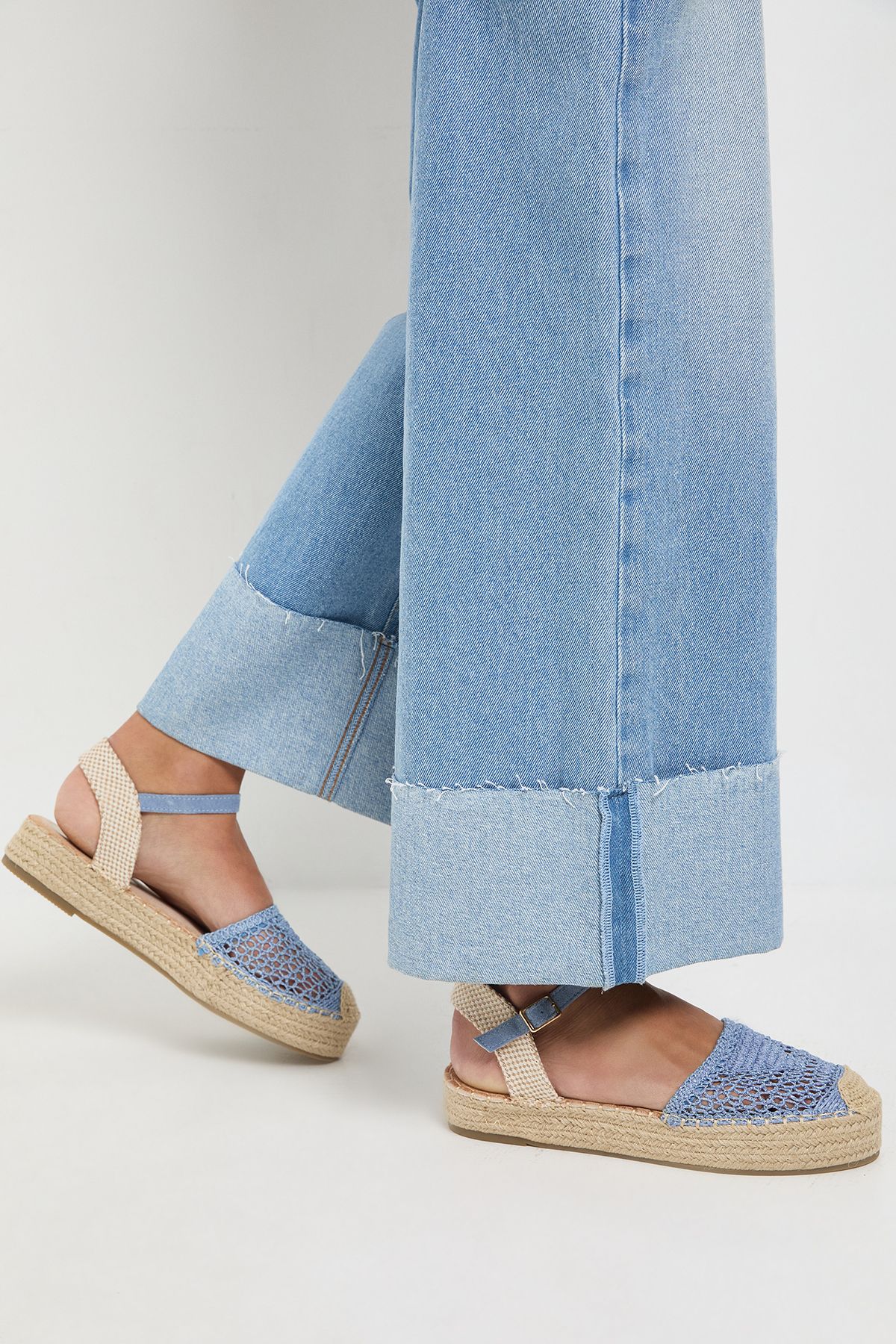 Oasis Sidnie Crochet Detail Woven Espadrille Sandals Blue