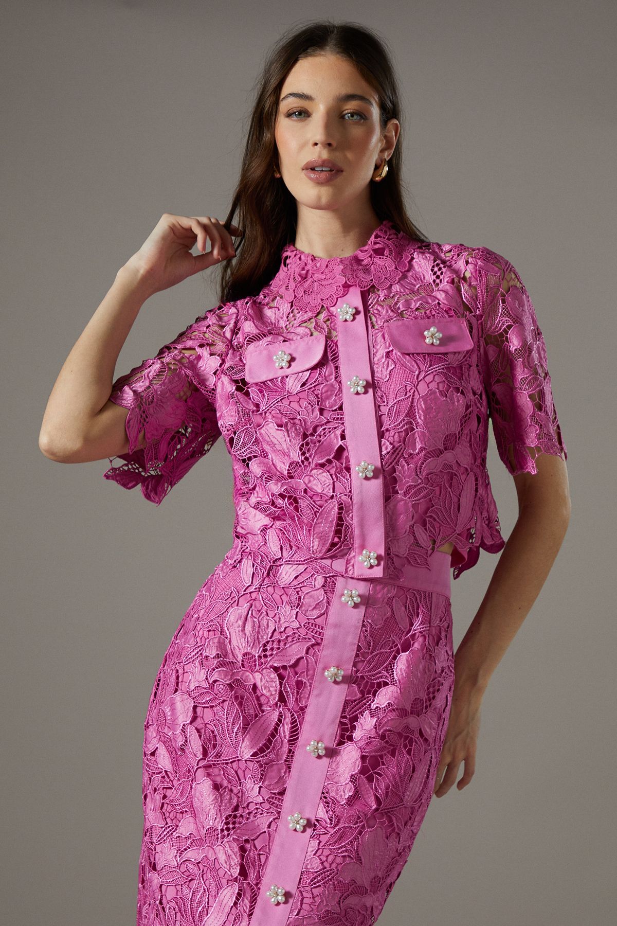 Coast Lace Pearl Button Shirt Pink image 1