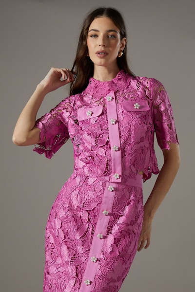 Coast Lace Pearl Button Shirt Pink