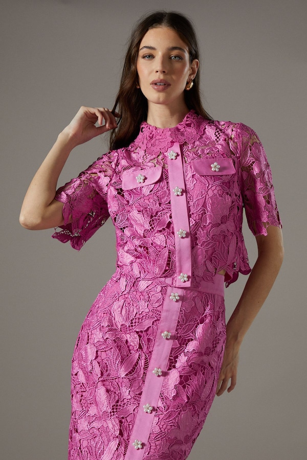 Coast Lace Pearl Button Shirt Pink