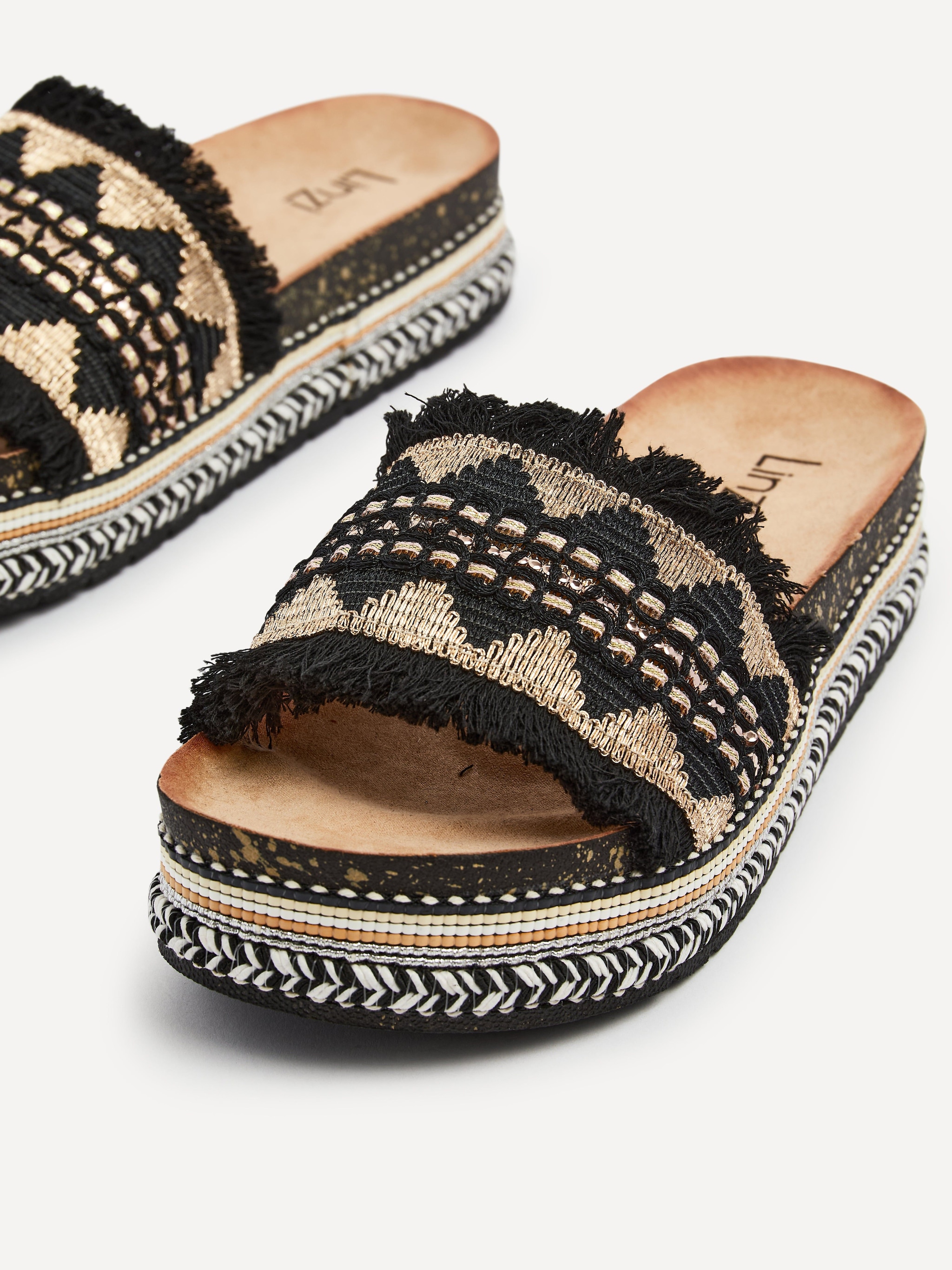 Linzi Janelle Black & Gold Flatform Slip On Sandal image 4