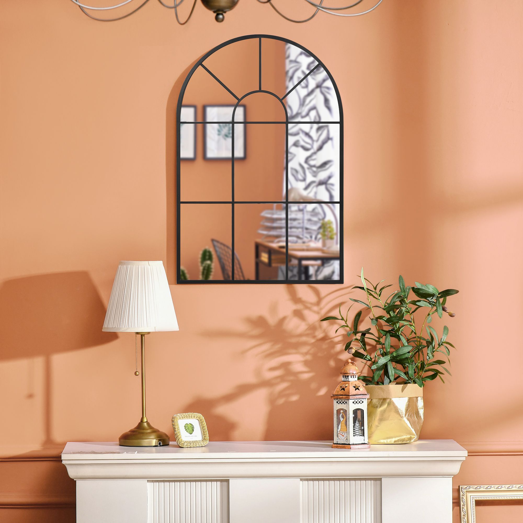 HOMCOM Modern Arched Window Wall Mirror for Living Room Bedroom image 6