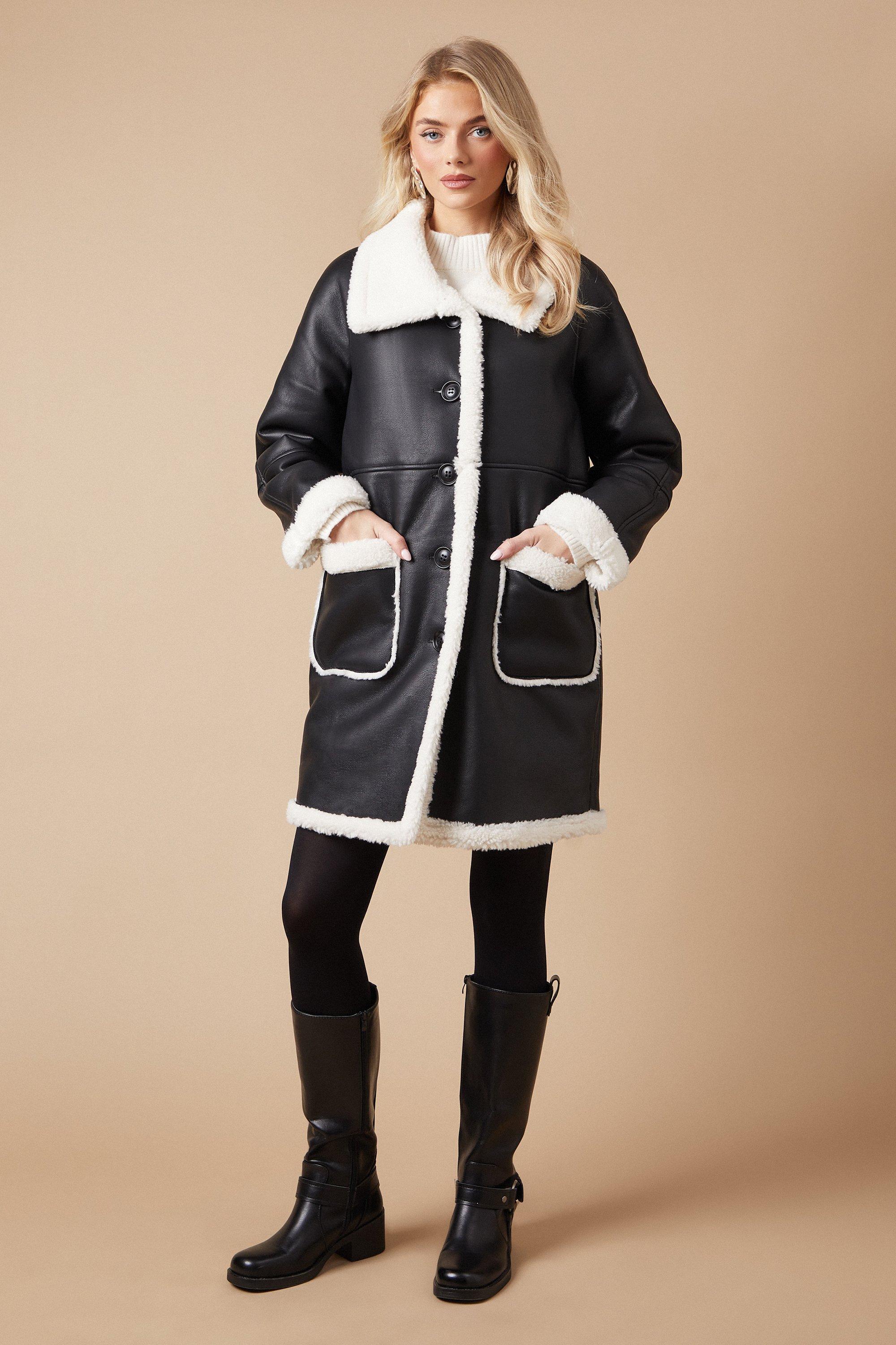 Oasis Pu Bonded Shearling Coat Black image 2