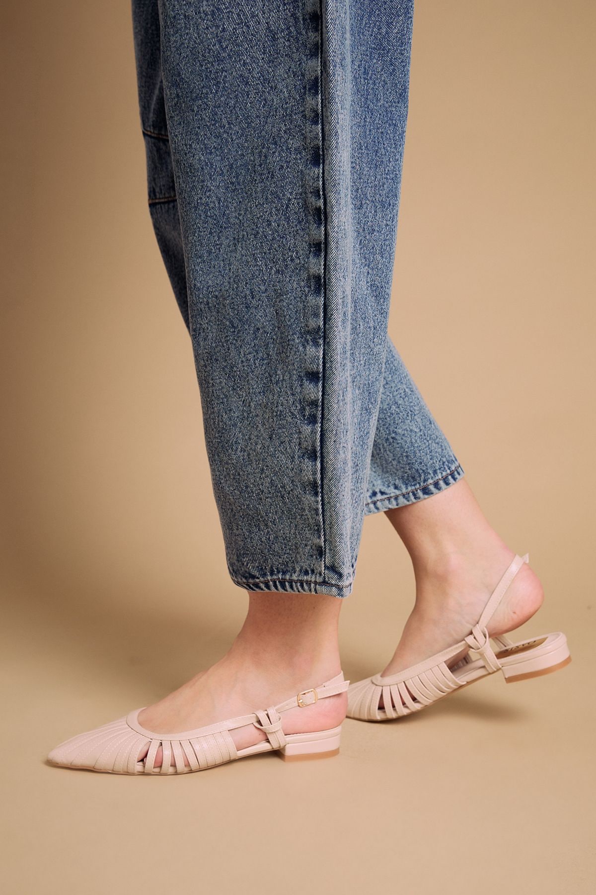 Oasis Billie Faux Leather Slingback Pointed Flat Shoes Beige