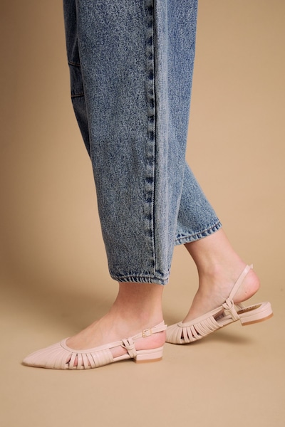 Oasis Billie Faux Leather Slingback Pointed Flat Shoes Beige