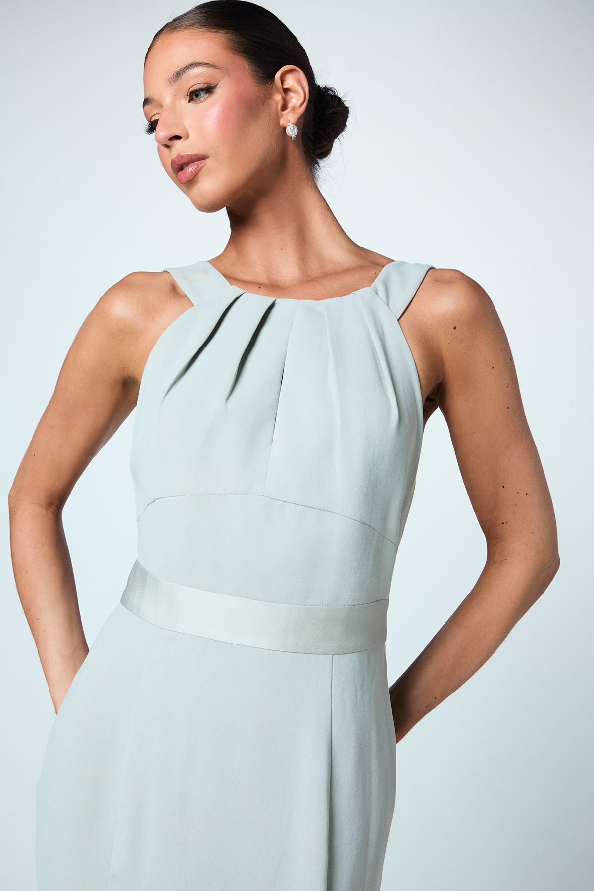 Coast Halter Neck Satin Bridesmaid Dress with Tie Back Detail Sage image 2