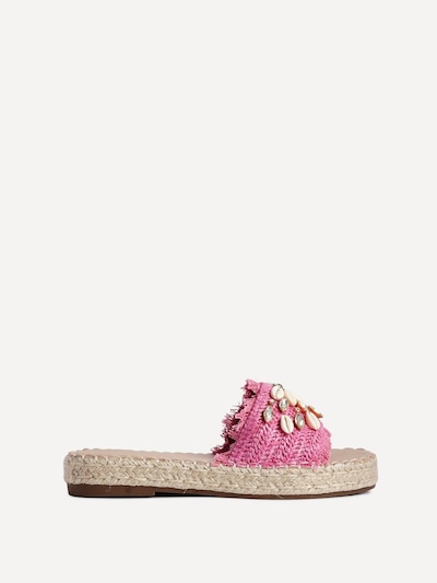 Linzi Seaside Fuchsia Raffia Shell Embellished Flat Slider