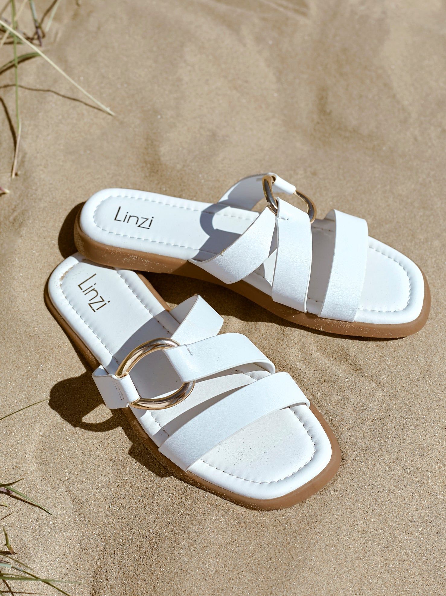 Linzi Cassandra White Faux Leather Double Strap Sandal image 2