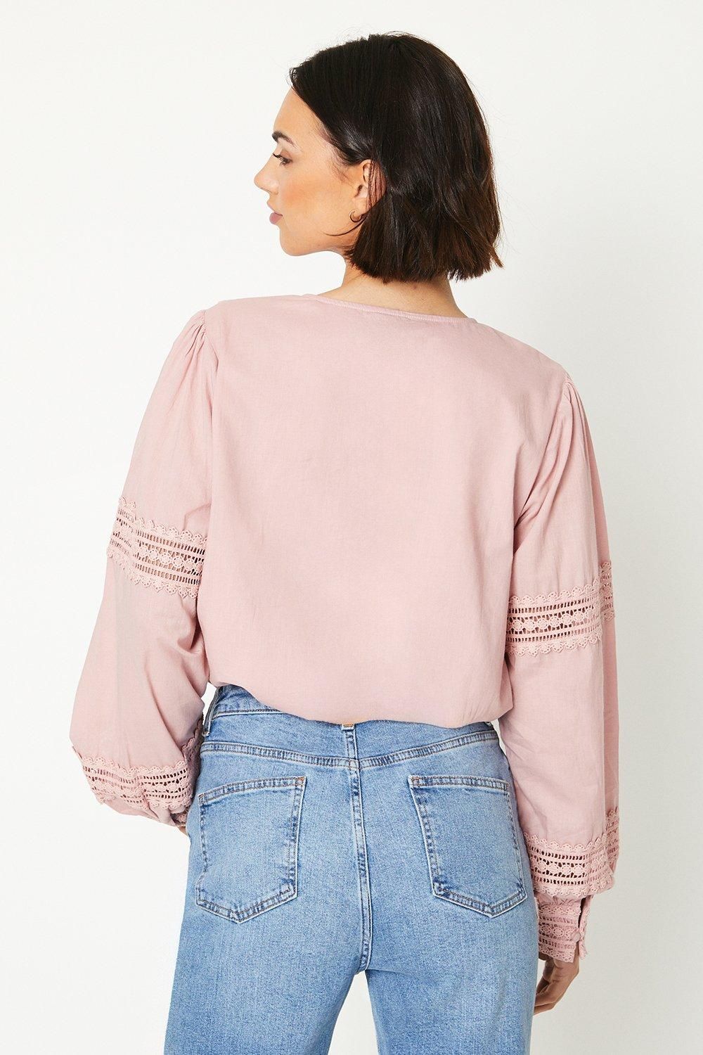 Oasis Lace Insert Broderie Blouse Blush image 3