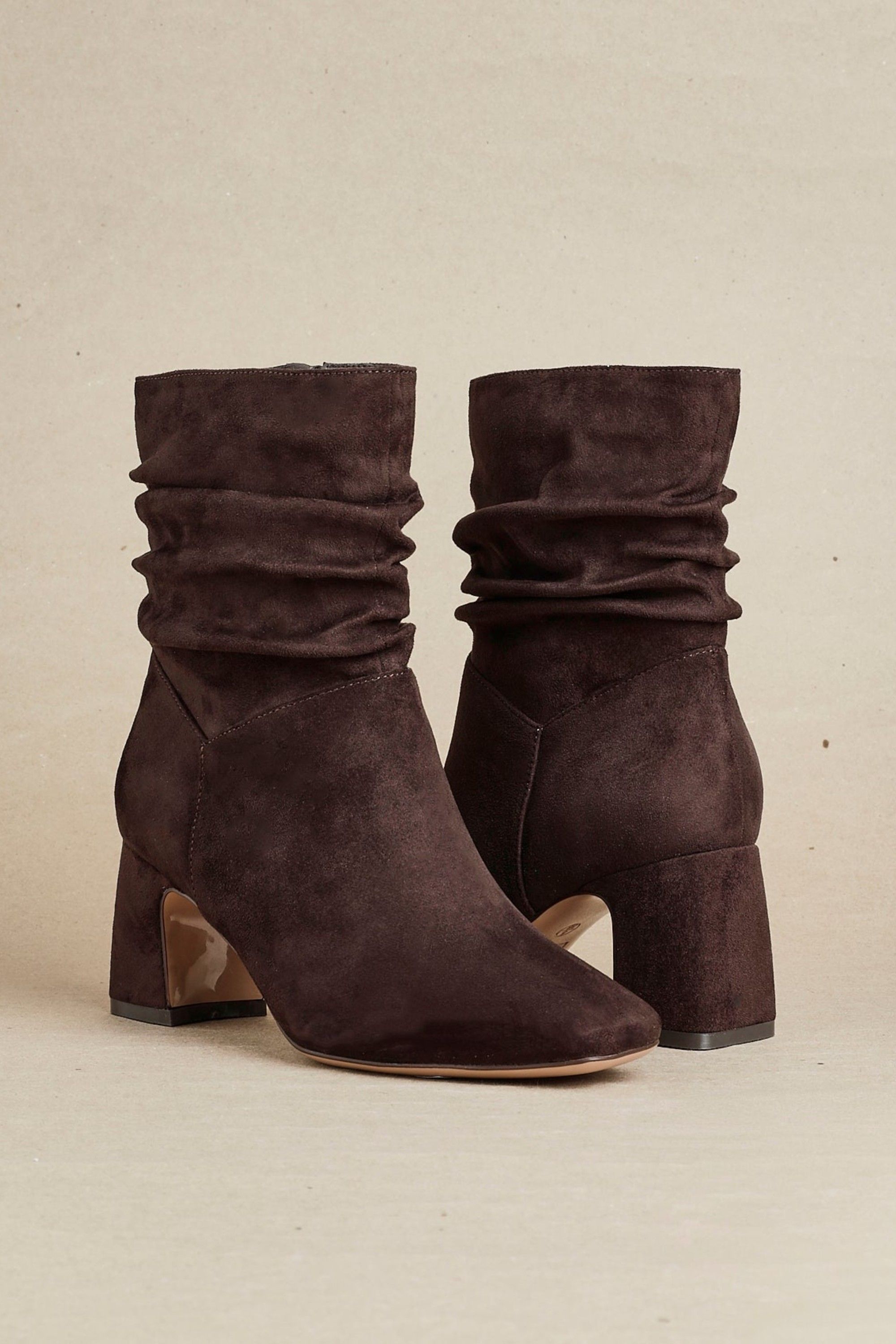 Linzi Maven Brown Faux Suede Ruched Block Heel Ankle Boot image 2