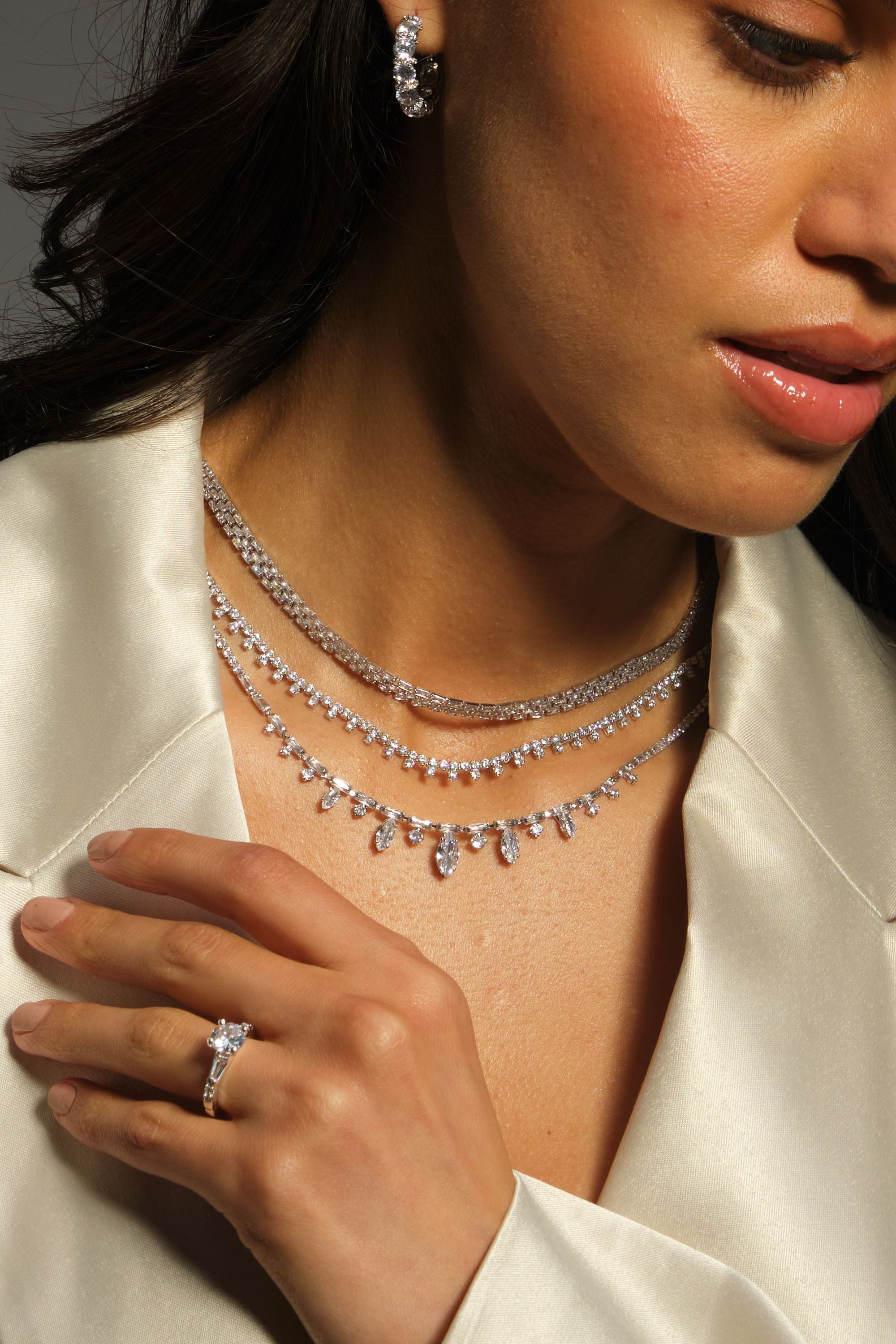 Jon Richard Rhodium Plated Cubic Zirconia Baguette Necklace image 2