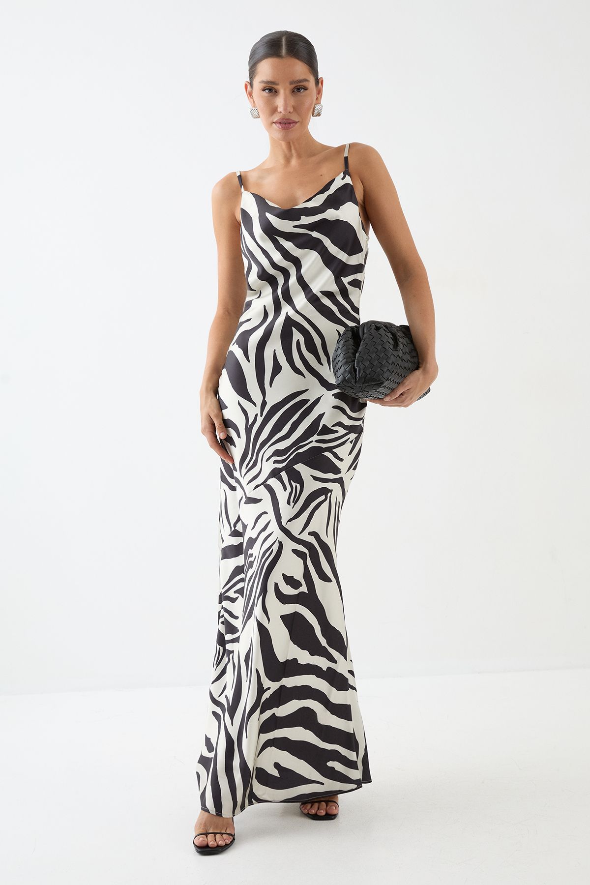 MissPap Zebra Printed Satin Bias Maxi Dress Zebra image 1