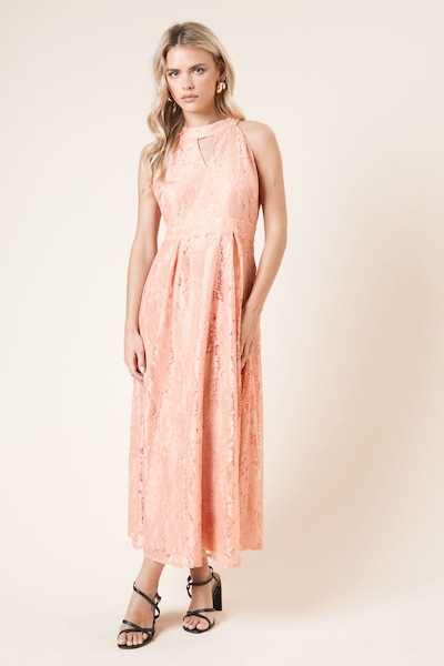 Dorothy Perkins Petite DP Luxe Lace Keyhole Midi Dress Peach