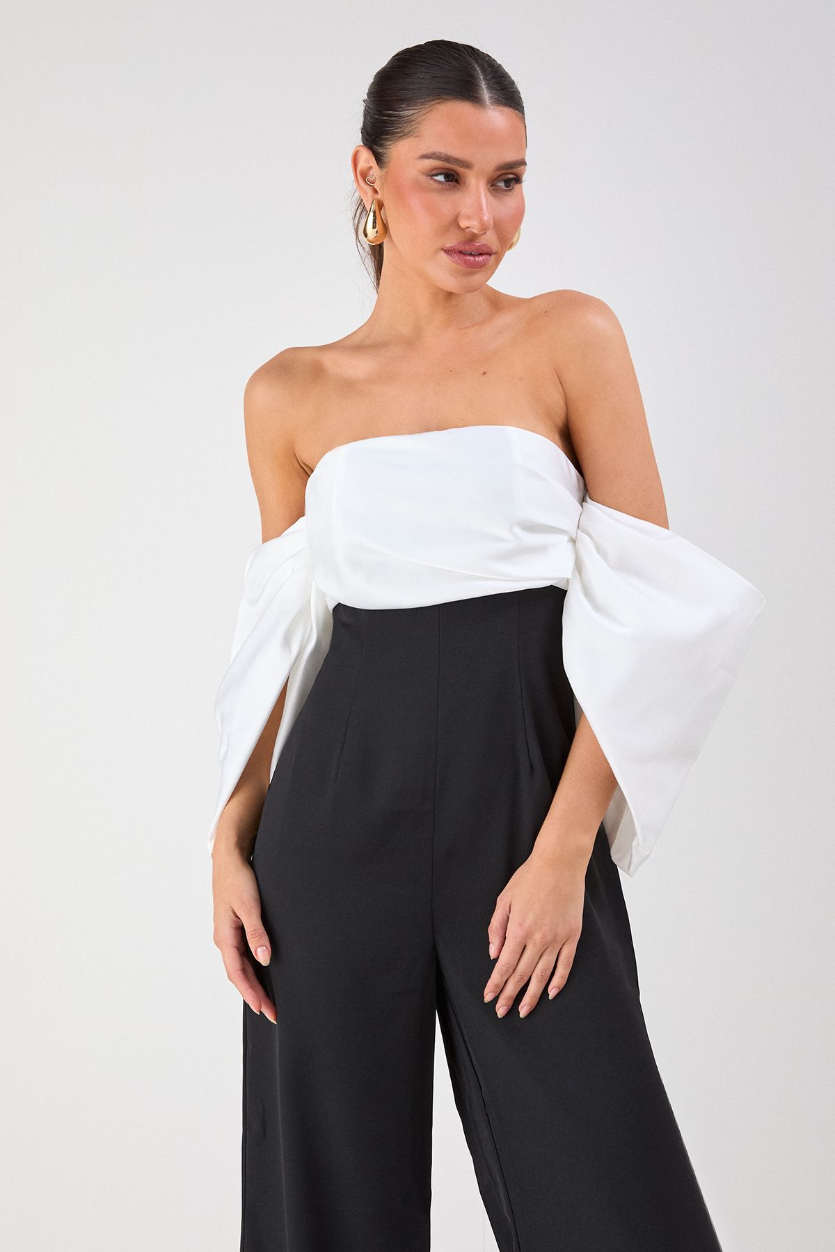 MissPap Bardot Volume Sleeve Wide leg Jumpsuit Black image 2