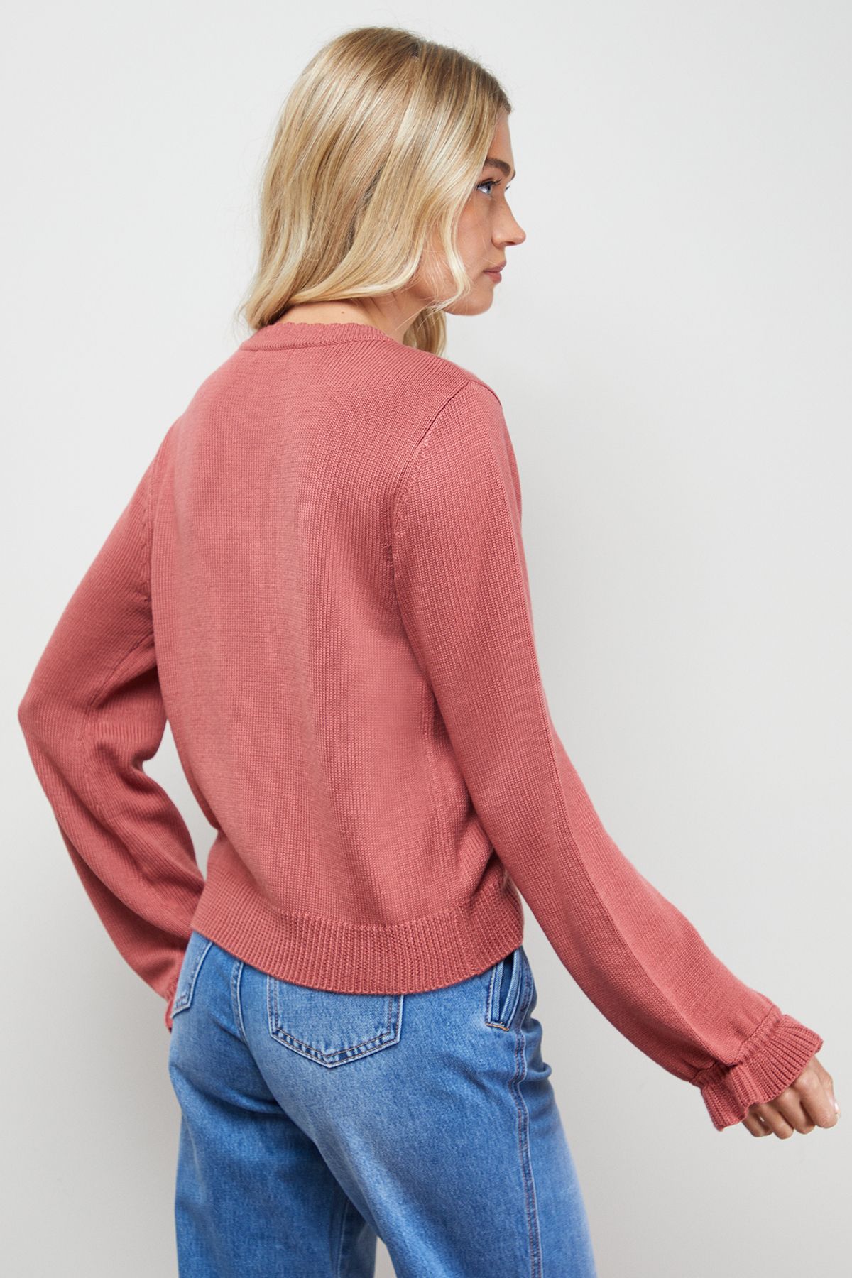 Oasis Ruffle Detail Cropped Cardigan Desert Rose image 3